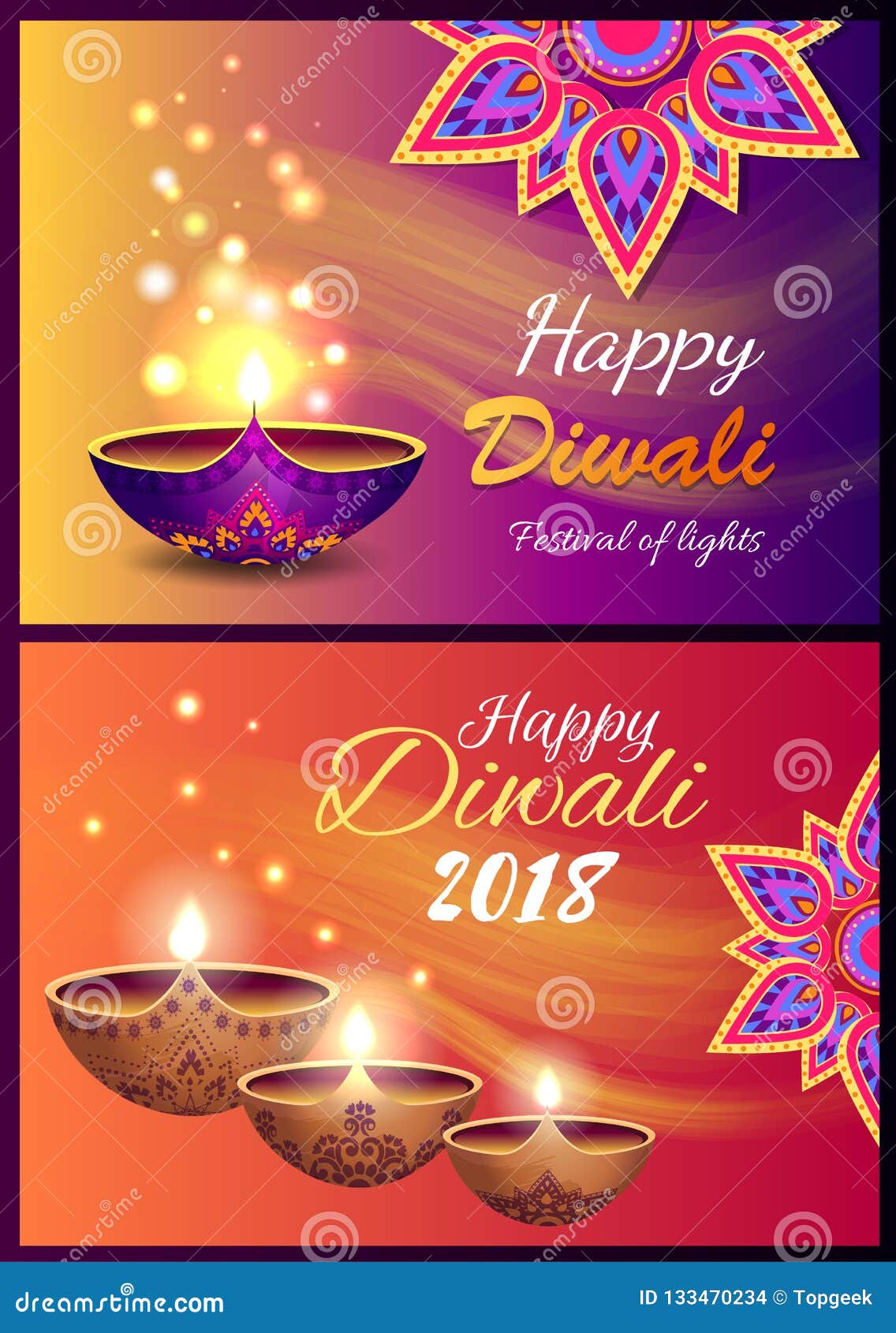 Happy Diwali 2018 Festival of Lights Poster Stock Vector ...