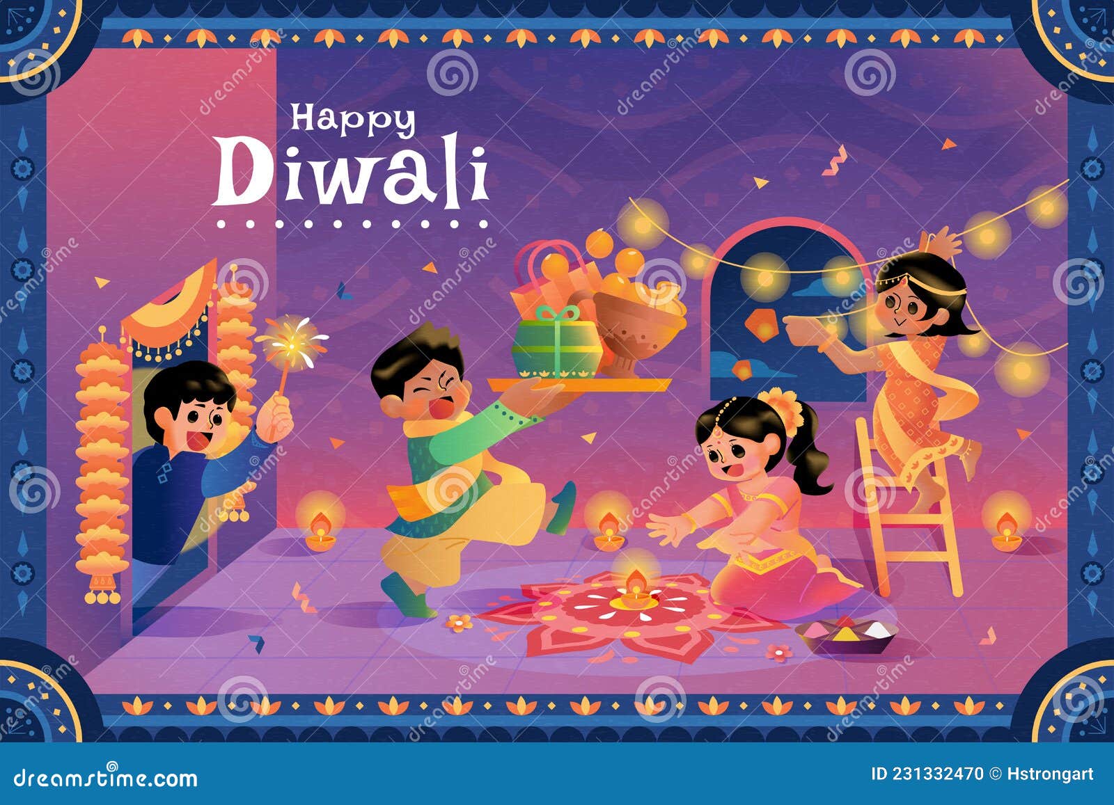 Happy Diwali card design stock vector. Illustration of light - 231332470