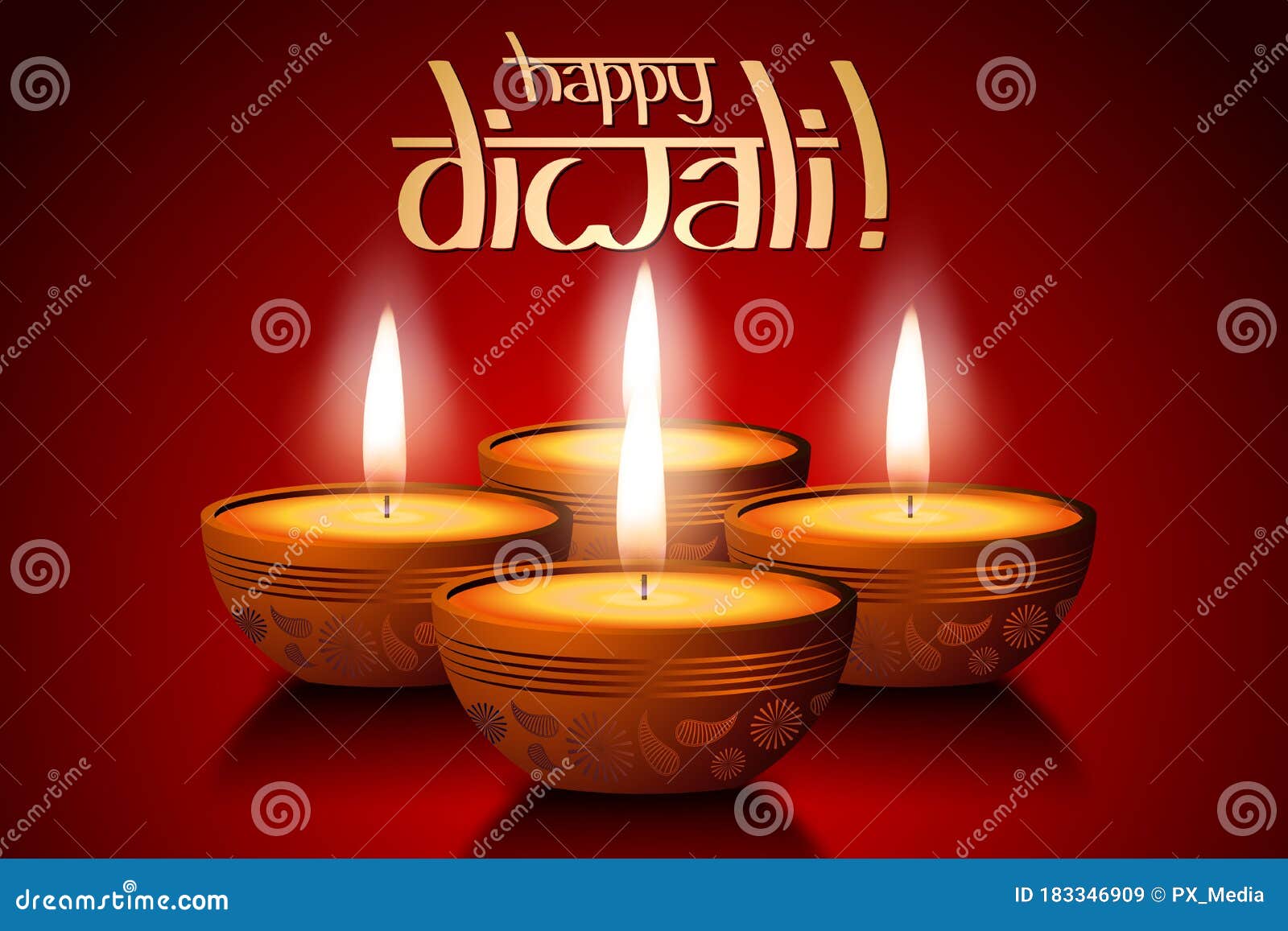 Happy Diwali Card, Four Candles Stock Illustration - Illustration ...