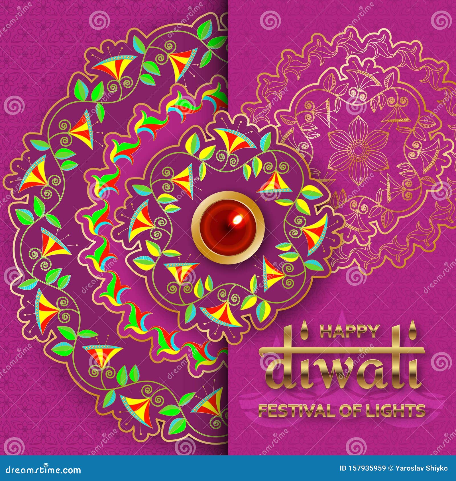 Happy Diwali Purple Template with Floral Paisley and Mandala. Flower and  Leaves Patterns. Festival of Lights Stock Vector - Illustration of ganpati,  mandala: 157935959