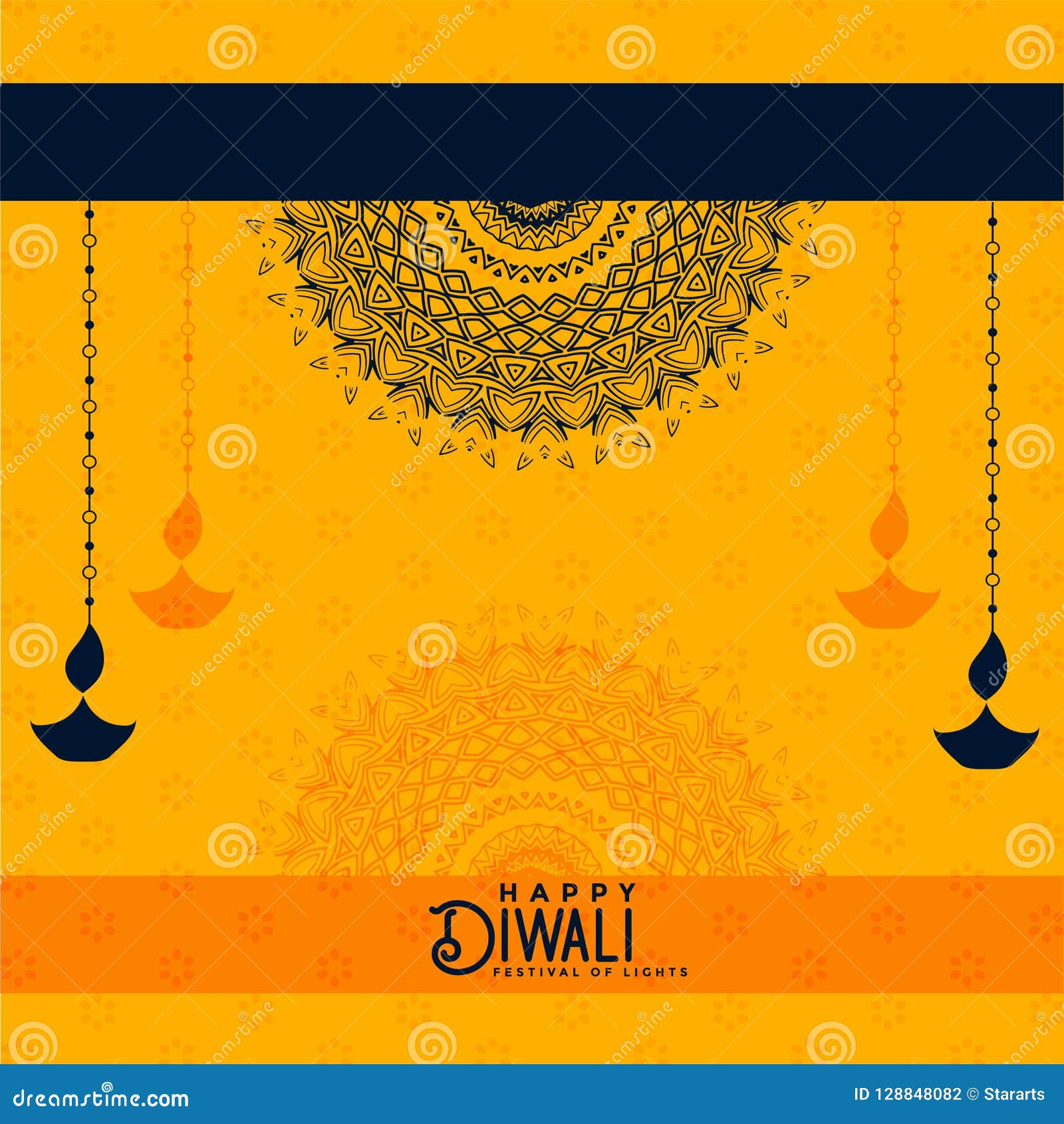 Happy Diwali Yellow Decorative Background Stock Vector - Illustration of  lights, invitation: 128848082