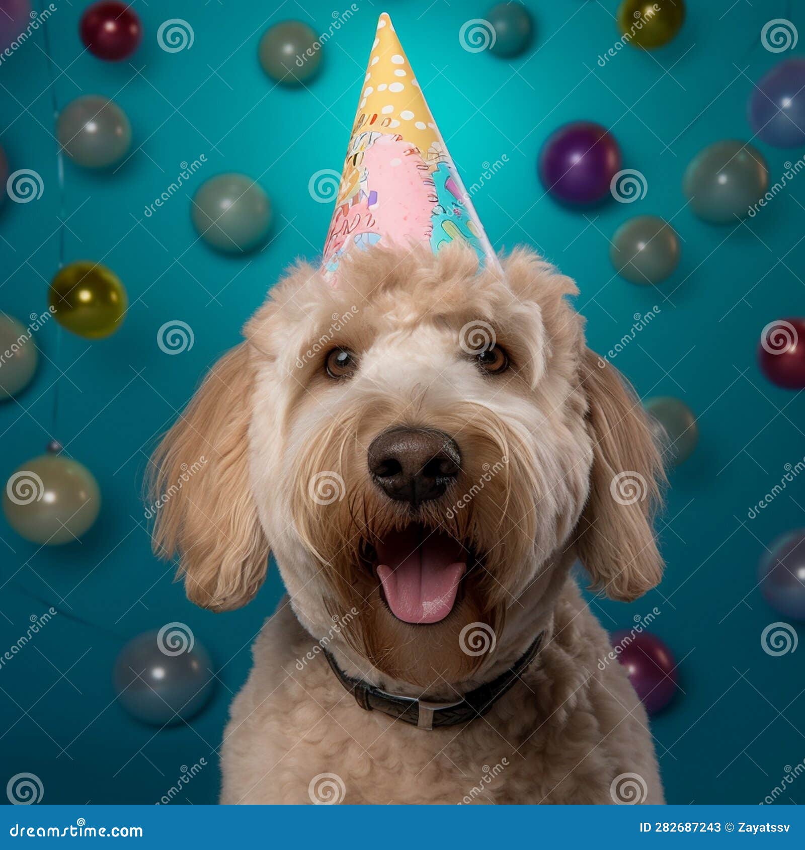 Happy Dog with Birthday Cap, AI Generative Stock Illustration