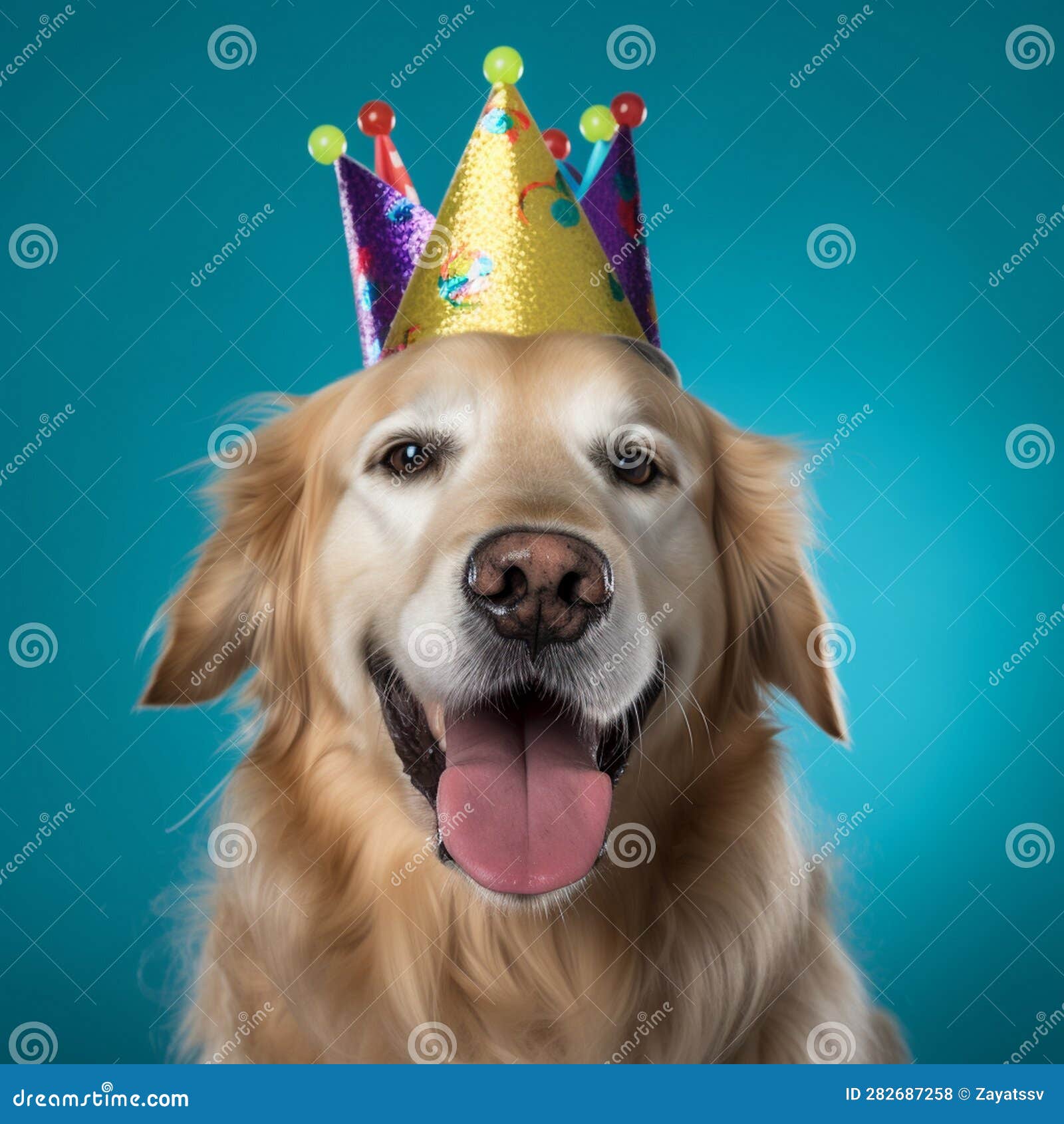 Happy Dog with Birthday Cap, AI Generative Stock Illustration
