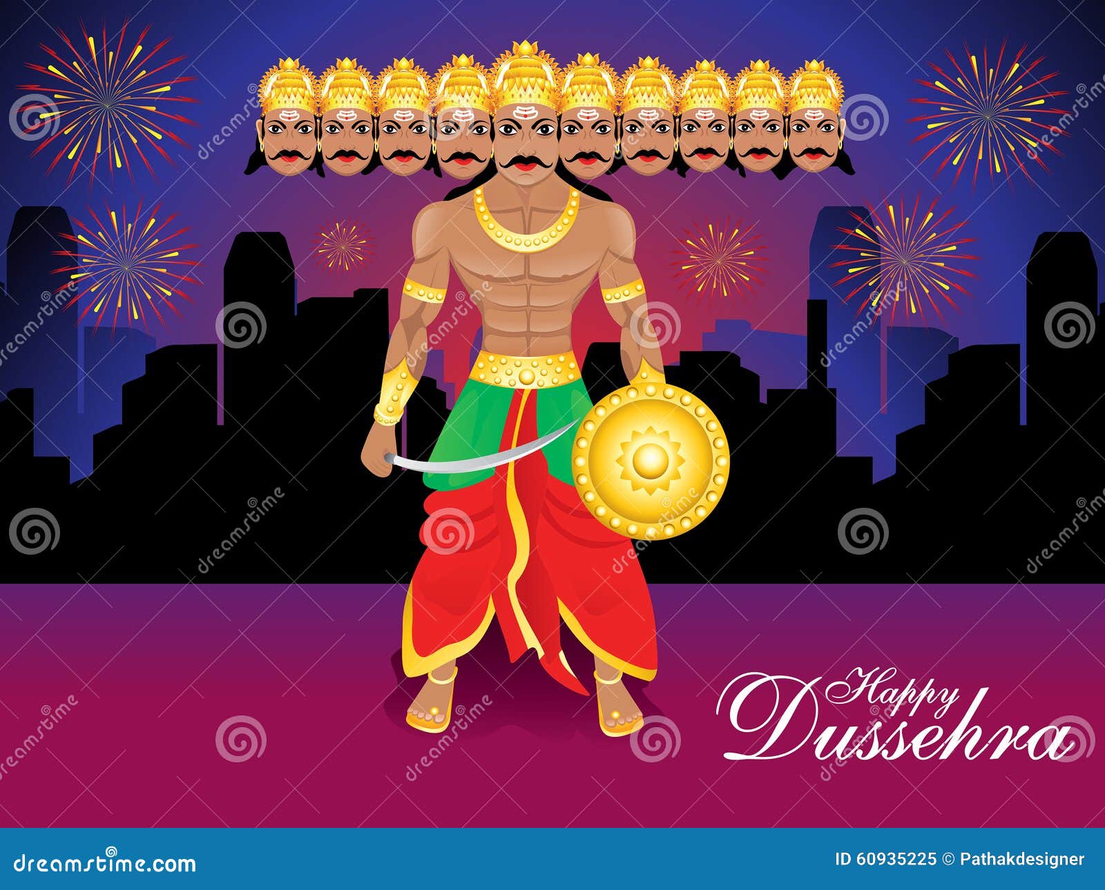Happy Dussehra Background with Ravan Stock Vector - Illustration ...