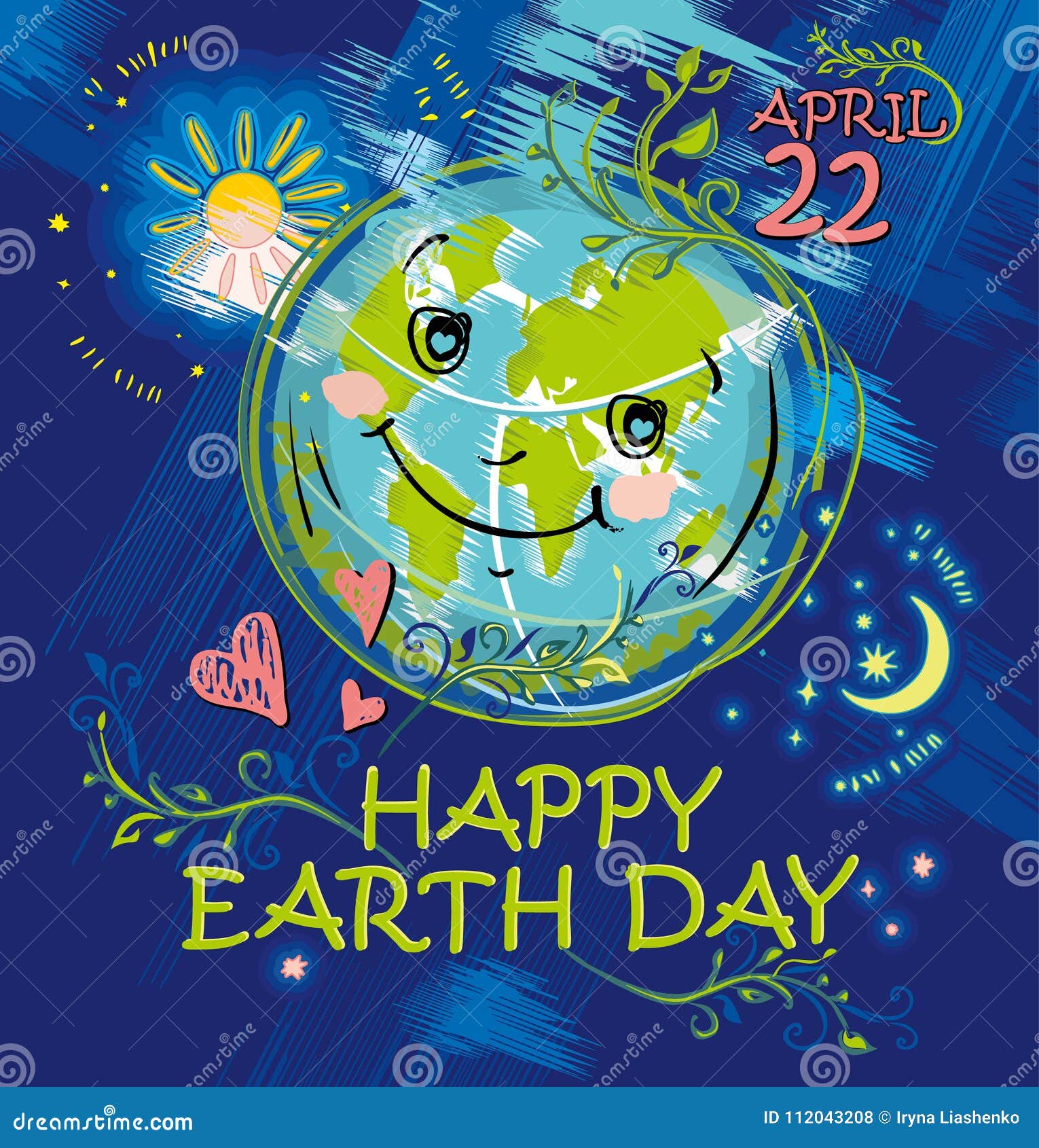 Happy Earth Day. April 22. Happy planet smiles