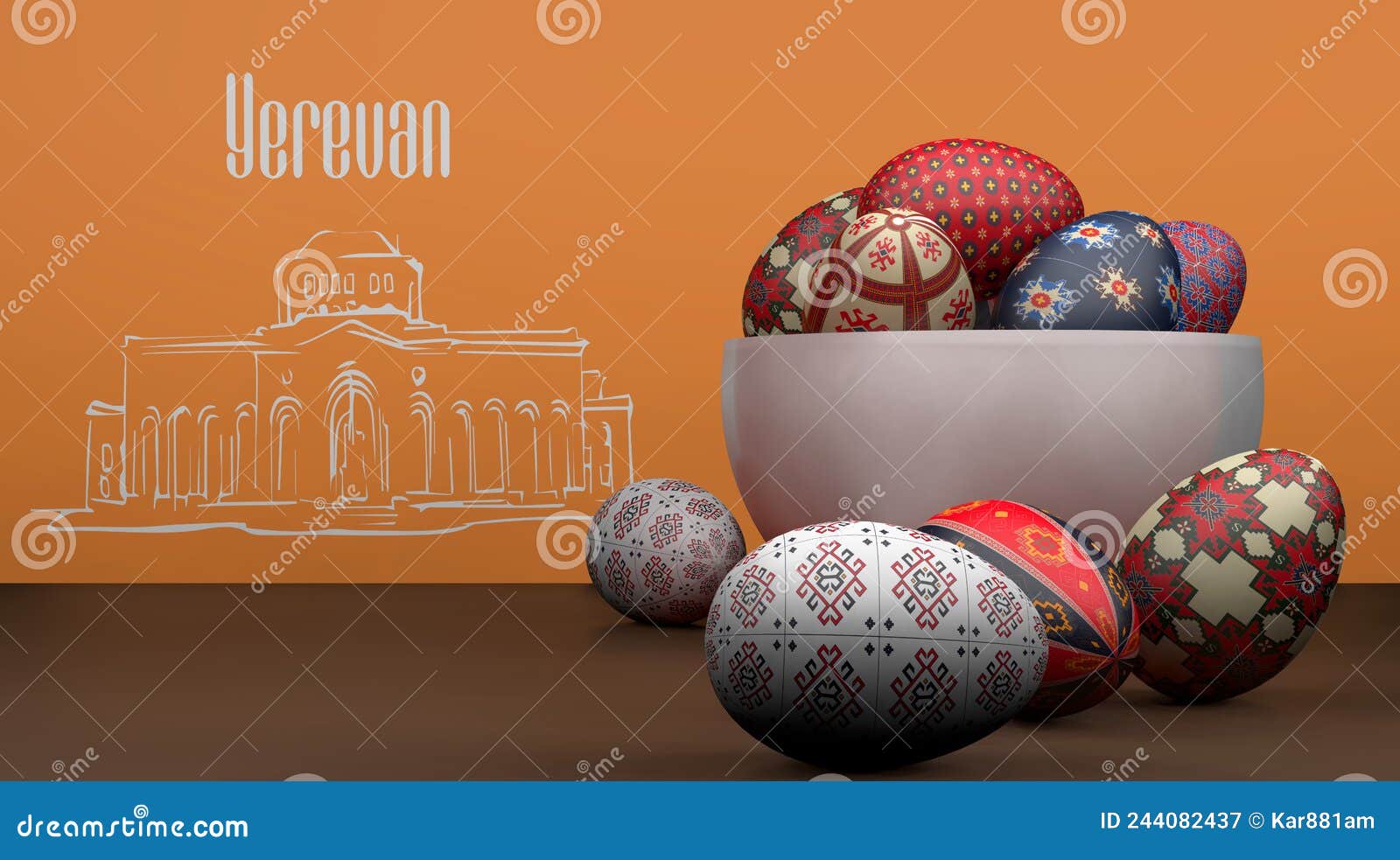 Happy Easter Armenia. Easter Banner with Armenian Ornament