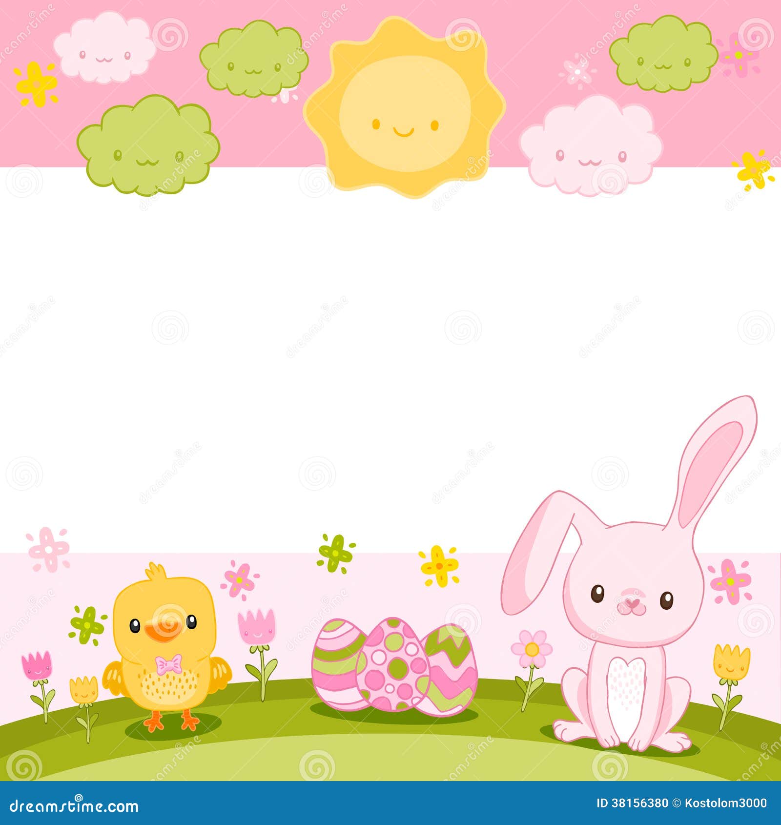 Happy Easter Background with Cartoon Cute Bunny Stock Vector - Illustration  of backdrop, green: 38156380