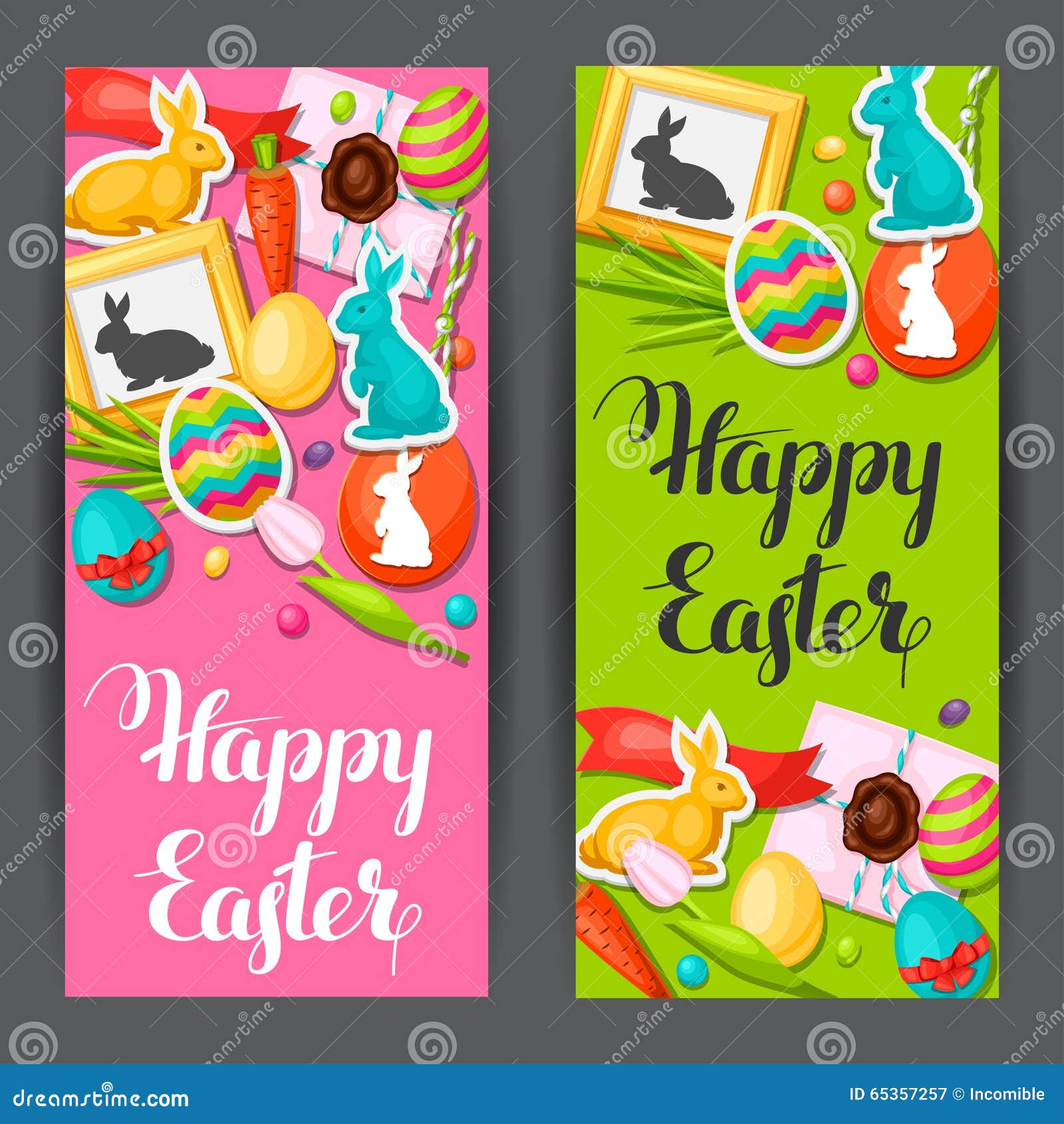Happy Easter Banners with Decorative Objects, Eggs Stock Vector