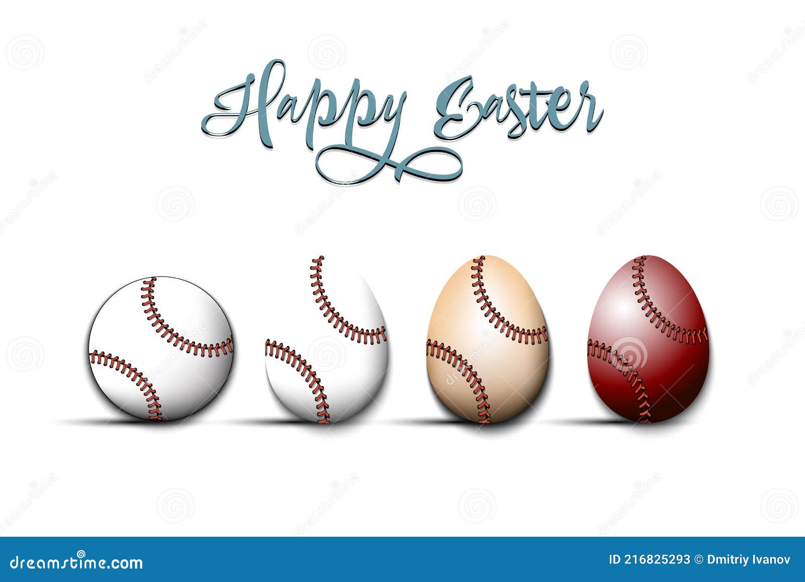 Happy Easter. Baseball Ball and Eggs Stock Vector Illustration of