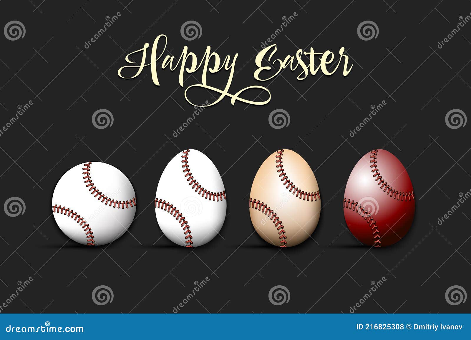 Happy Easter. Baseball Ball and Eggs Stock Vector Illustration of