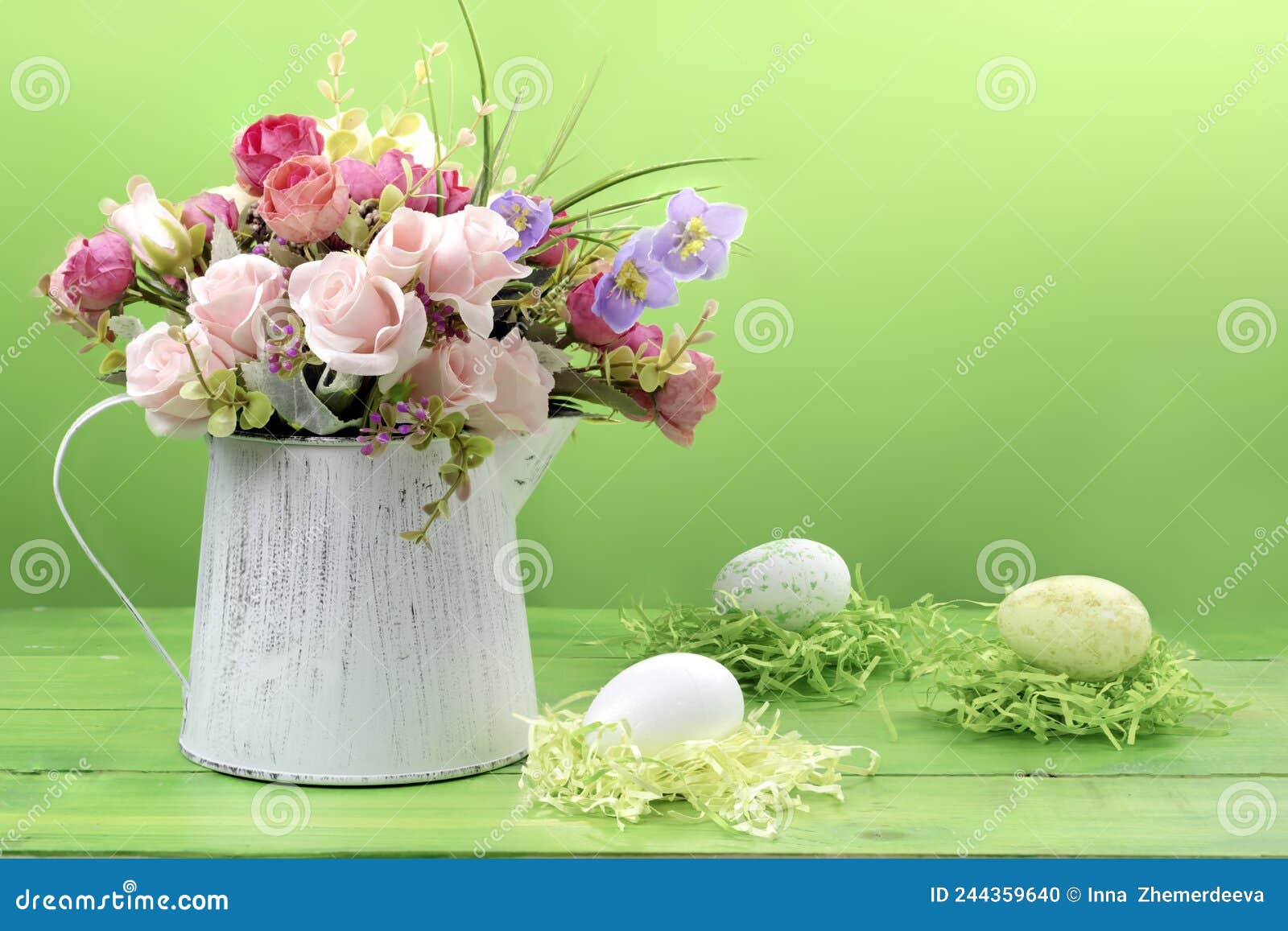 Happy Easter.Bouquet of Flowers and Easter Eggs Stock Photo - Image of ...