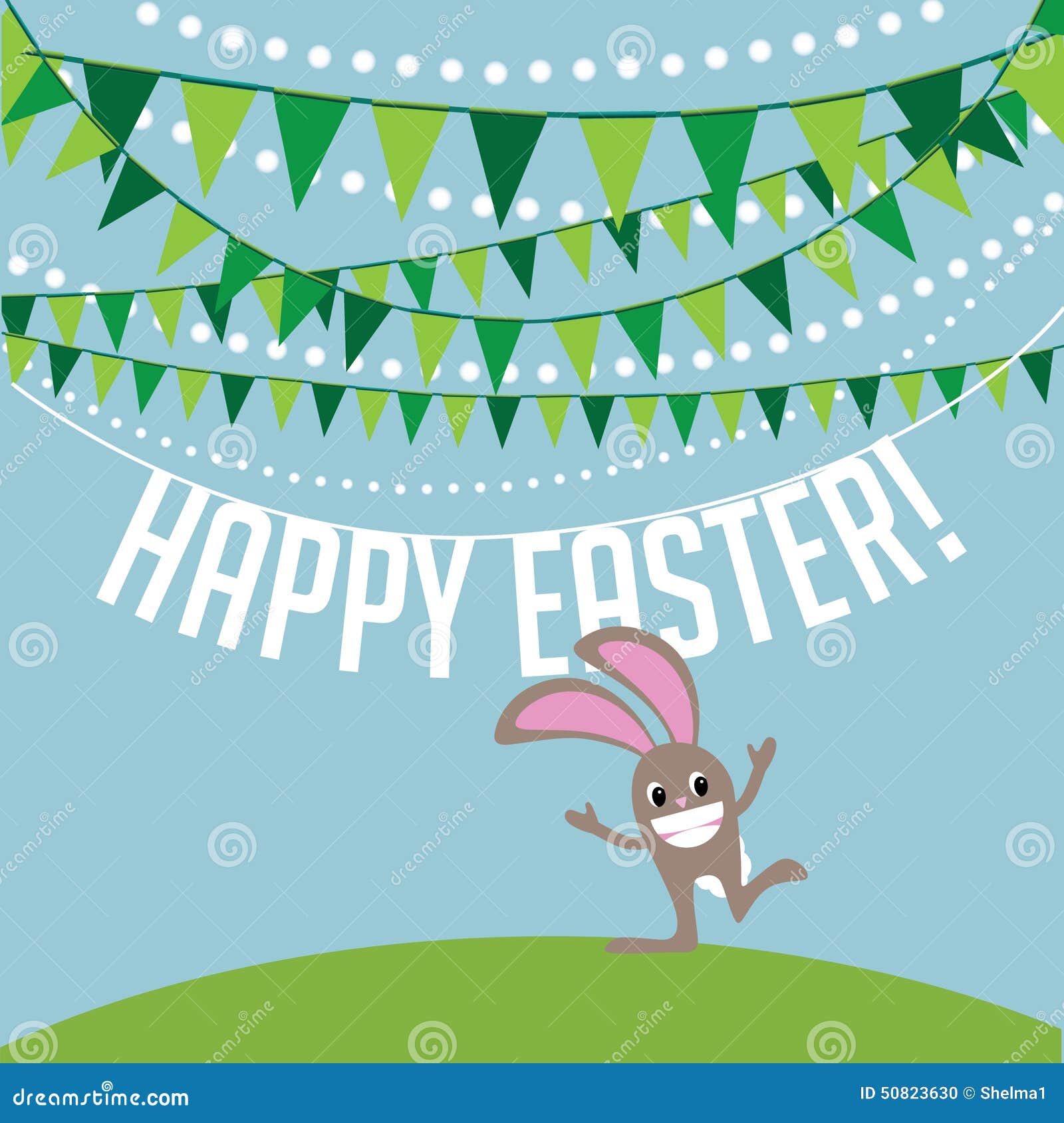 Happy Easter Bunny and Bunting Stock Vector - Illustration of lifting ...