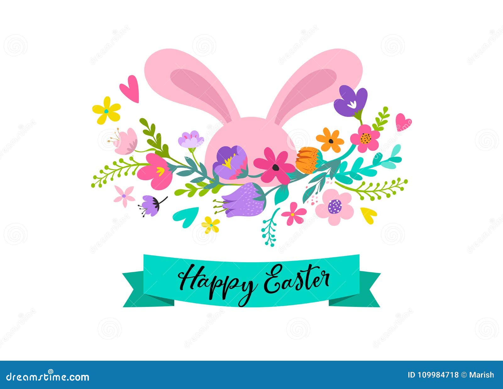 Happy Easter, Bunny with Flowers Design. Easter Sale and Greeting ...