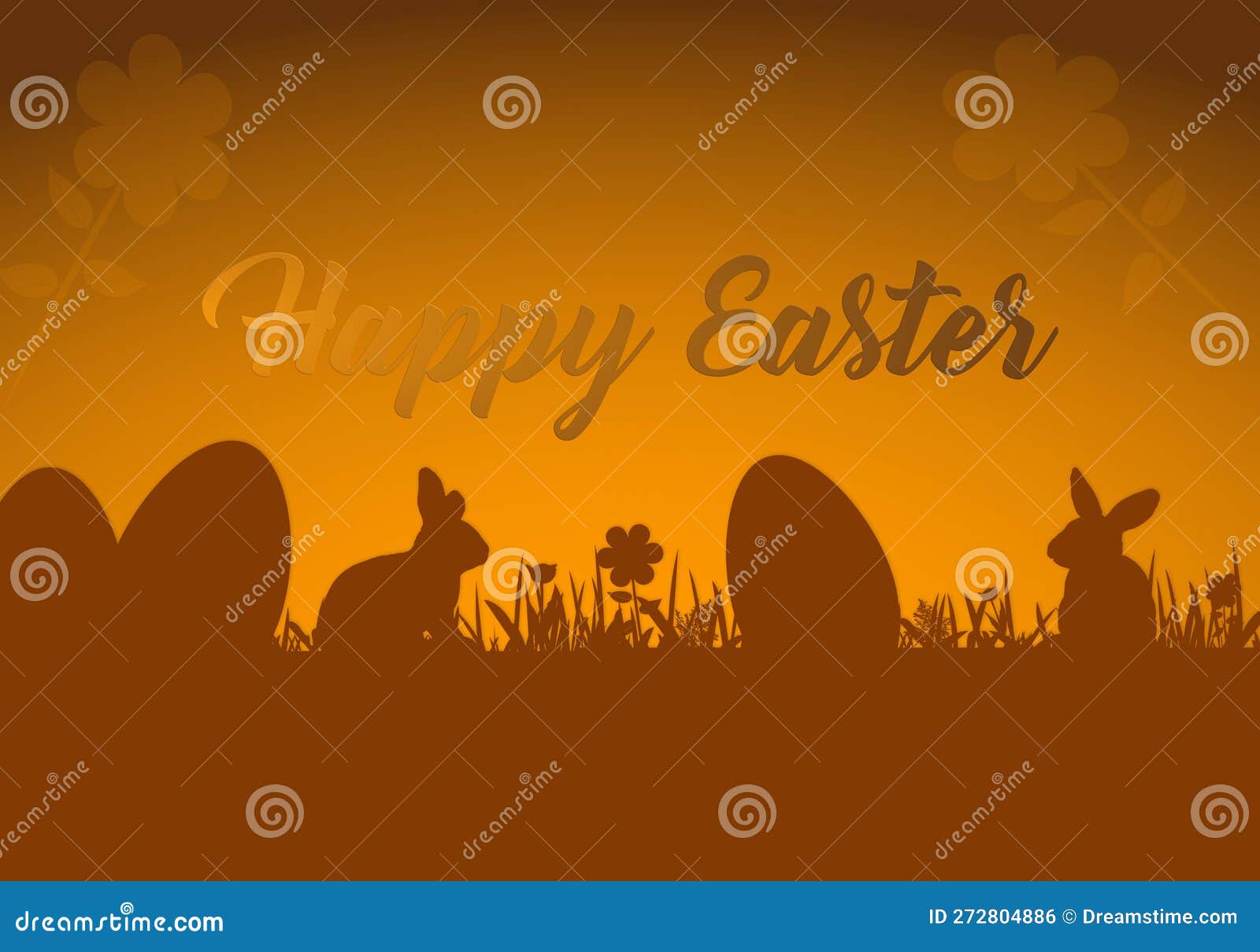 Easter Greeting Card with Eggs, Rabbits and Flowers. Stock Vector