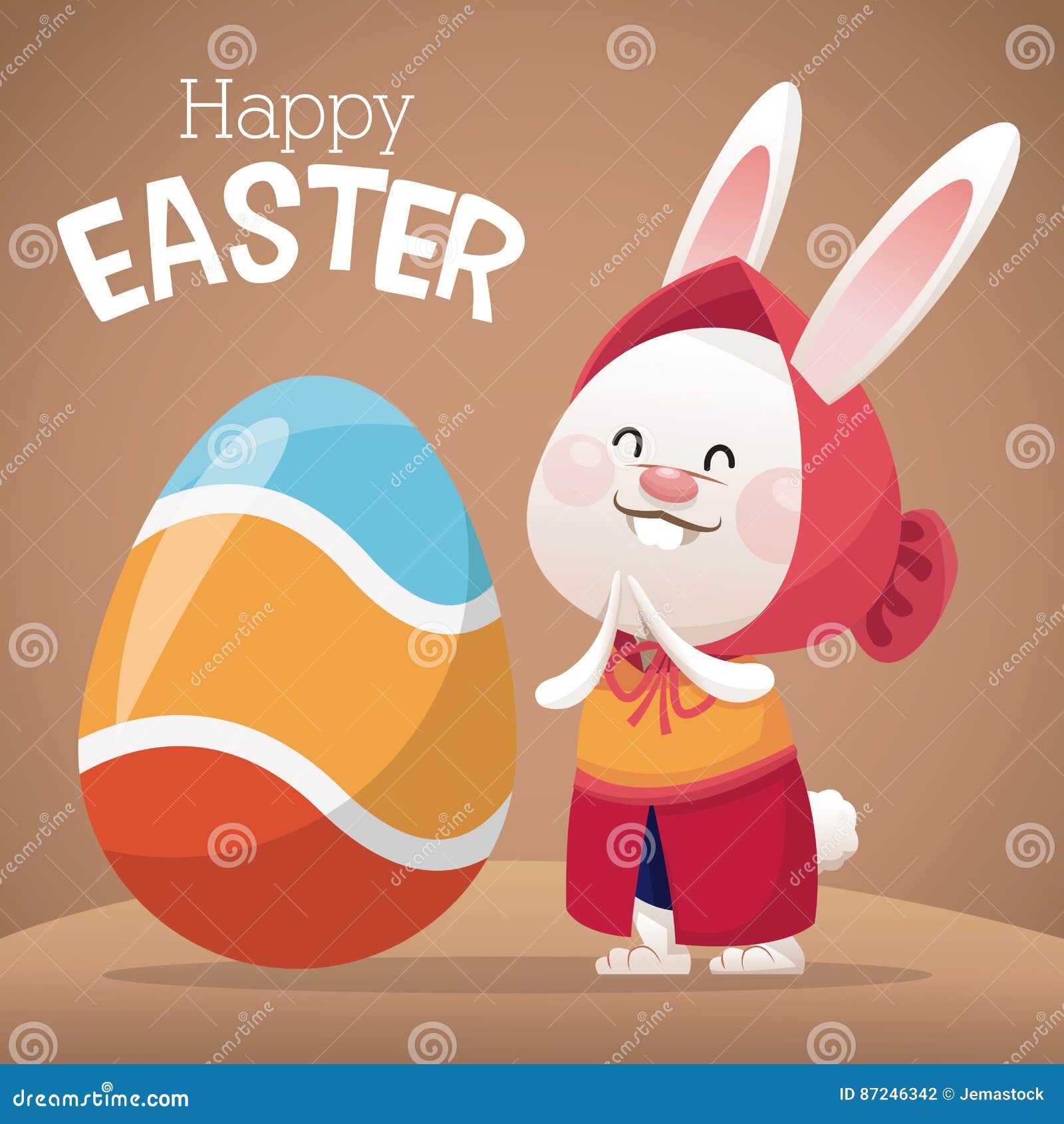 Happy Easter Card Girl Bunny Egg Decoration Stock Vector - Illustration ...