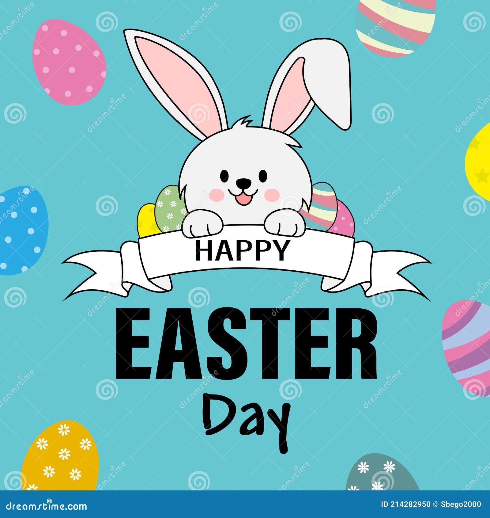 Happy Easter Card. Rabbit with Easter Eggs Stock Vector - Illustration ...