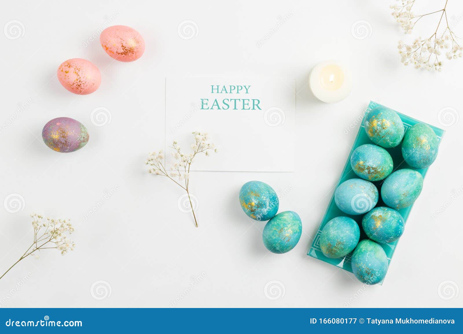 Happy Easter Card. Stylish Minimalistic Composition of Turquoise with ...