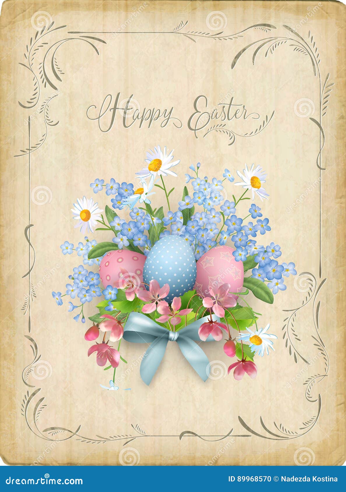 Happy Easter Card stock vector. Illustration of blossom - 89968570