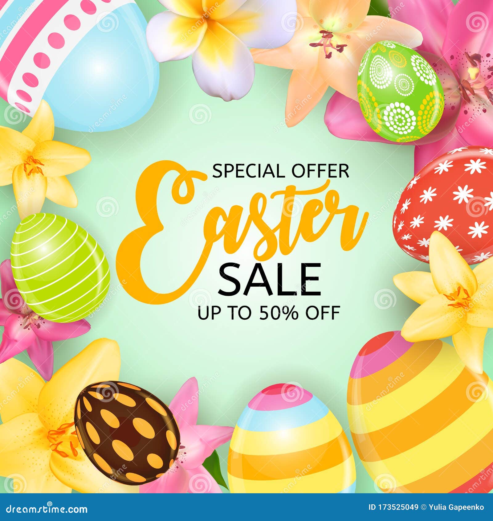 Happy Easter Cute Sale Poster Background with Eggs. Vector Illustration