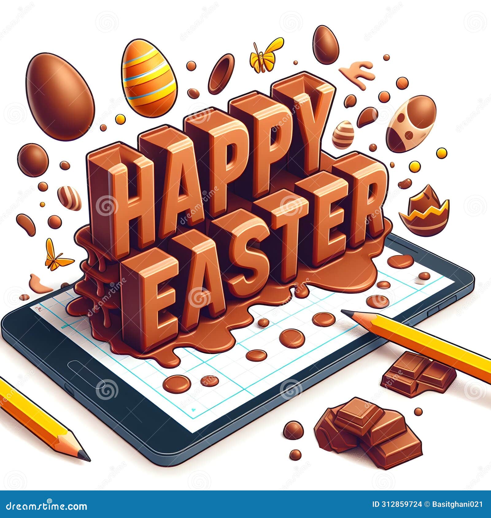 happy easter 3d text effect - cartoon style 3d premium cholate color