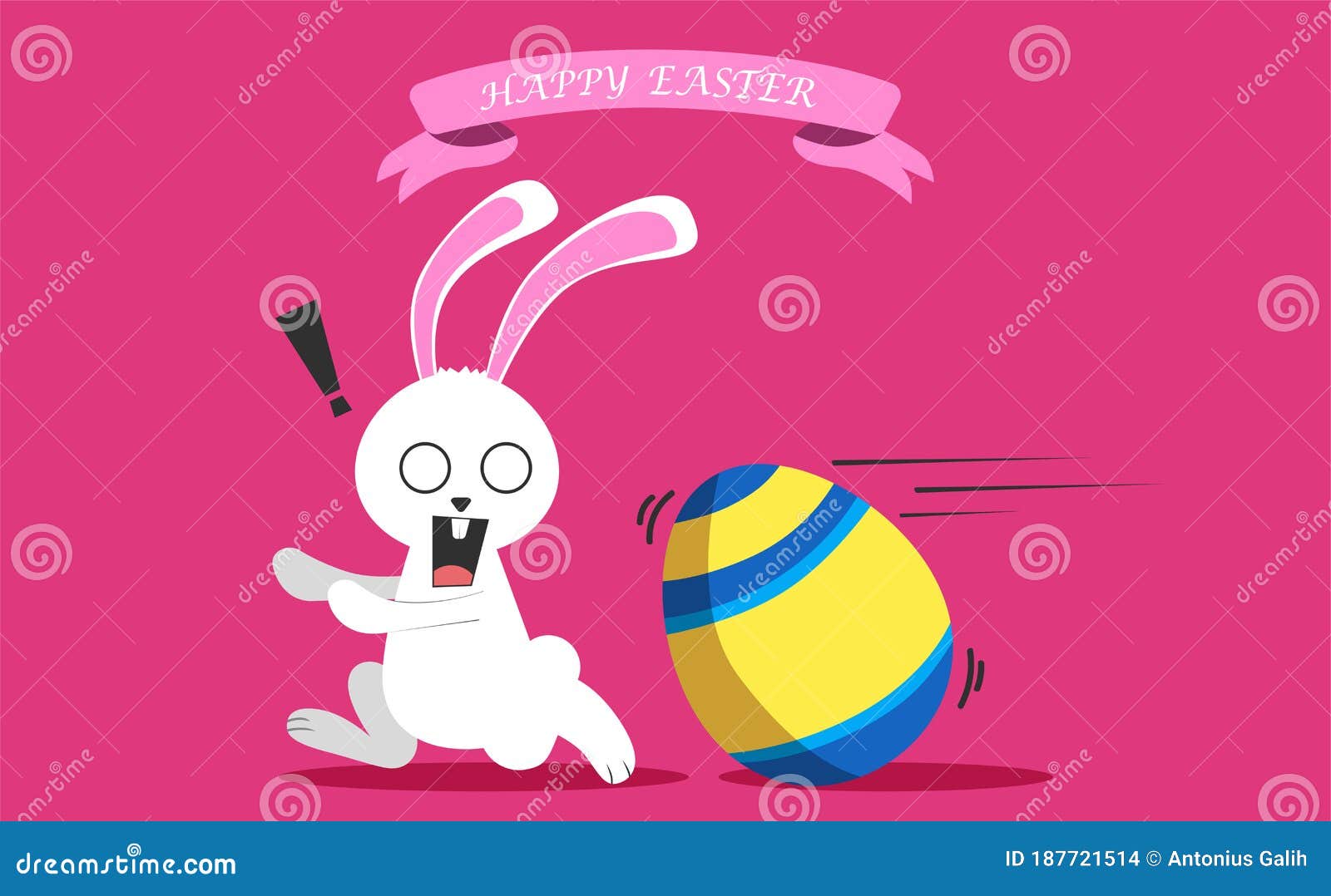 Happy Easter Day, White Bunny Run Away from Rolling Egg Stock Vector