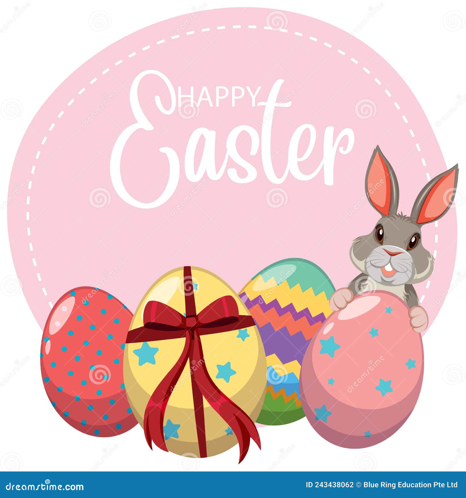 Happy Easter Design with Bunny and Eggs Stock Vector Illustration of poster, climate 243438062