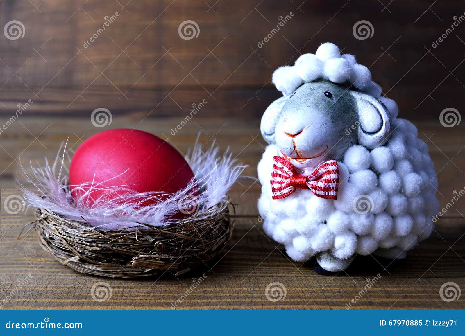 Happy Easter Easter Egg in the Nest and Little Sheep Stock Image