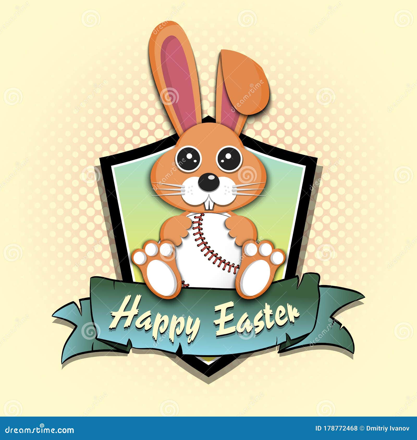 Happy Easter. Easter Rabbit with Baseball Ball Stock Vector