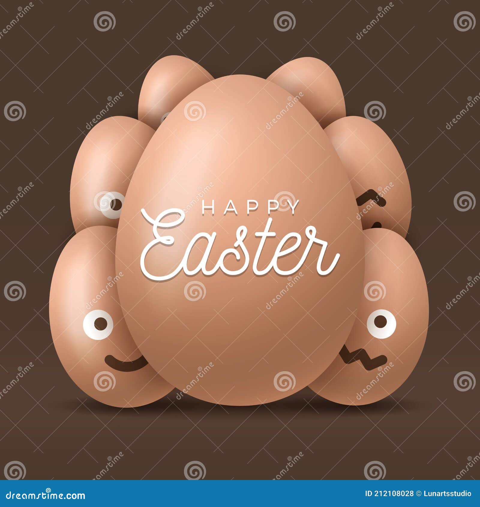 Happy Easter, Easter Eggs with Cute Smiling Emoji Face, Vector