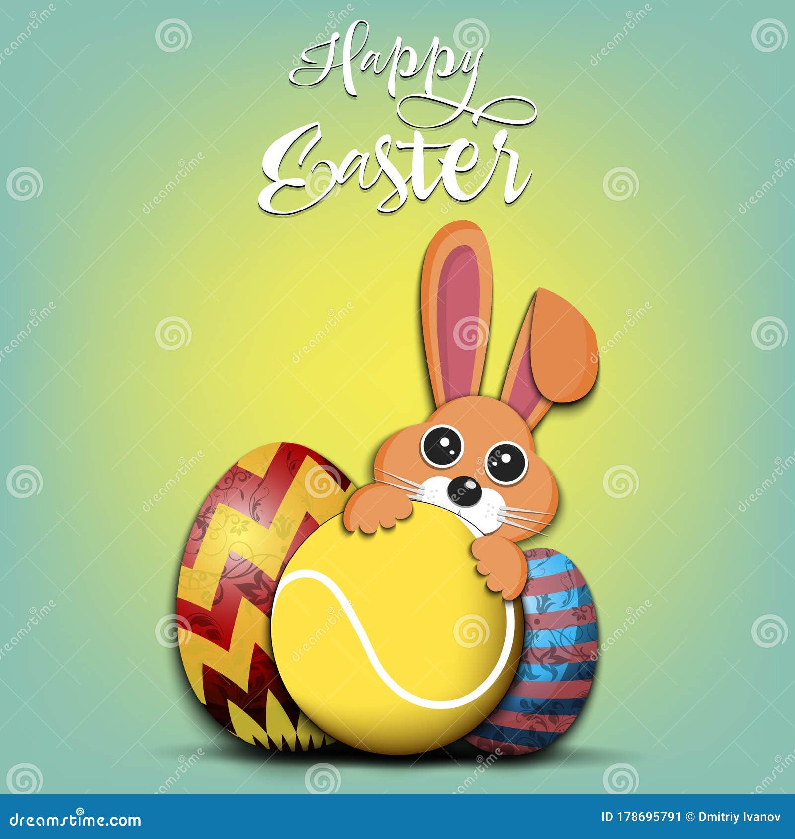 Happy Easter. Easter Eggs, Rabbit and Tennis Ball Stock Vector ...