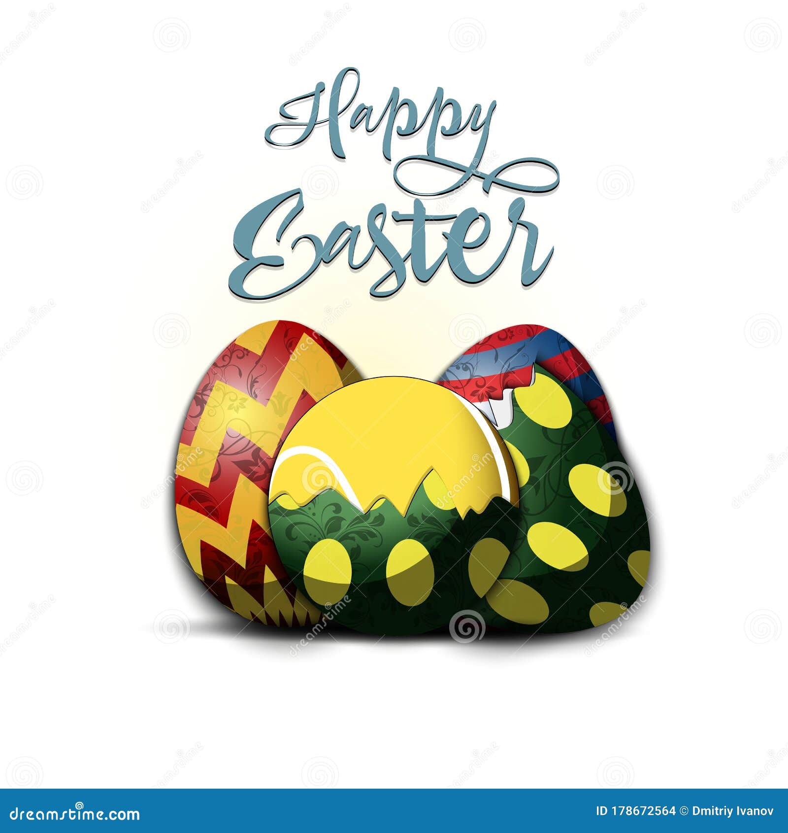 Happy Easter. Easter Eggs and Tennis Ball Stock Vector Illustration