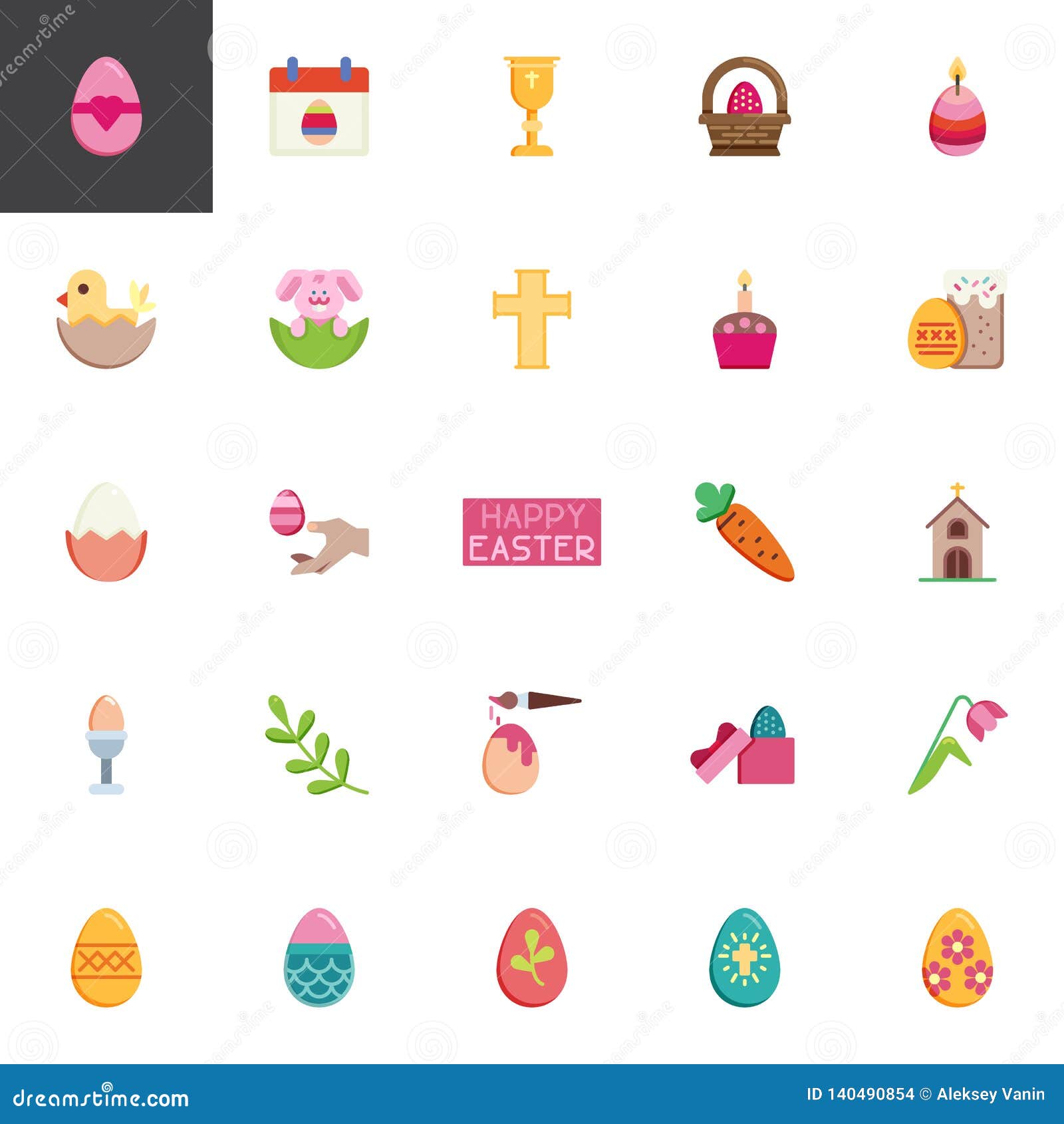 Happy Easter Elements Collection Flat Icons Set Stock Vector