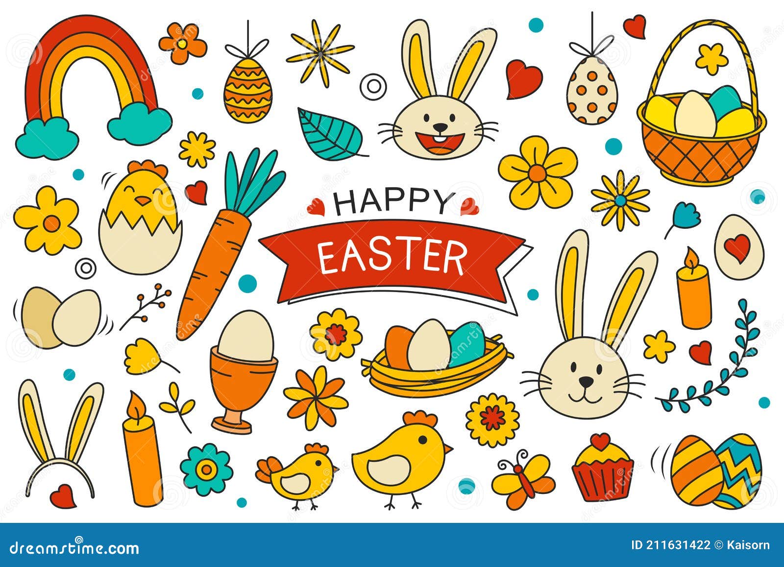 Happy Easter Elements Design. Easter Set with Object and Decorations on