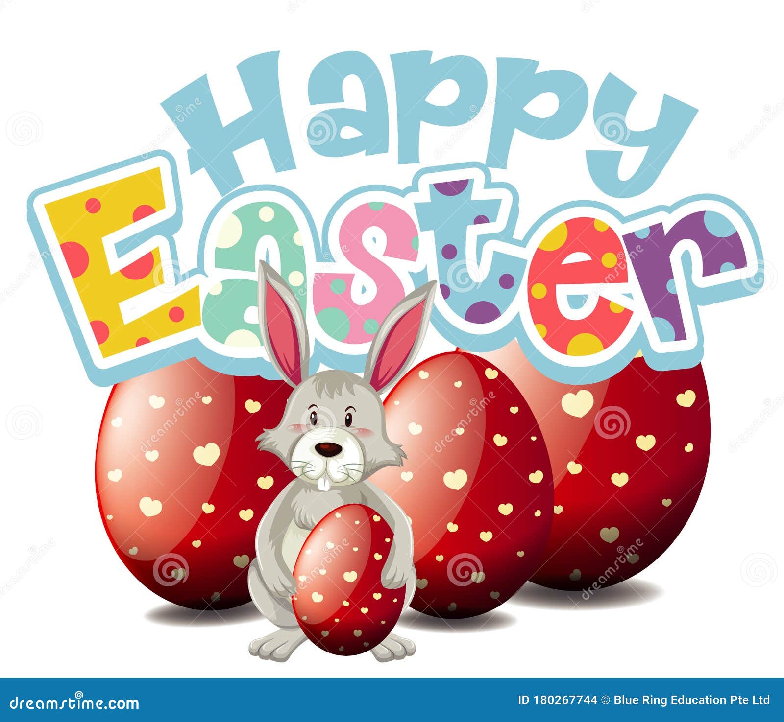 Happy Easter Font Design with Easter Bunny and Eggs Stock Vector ...