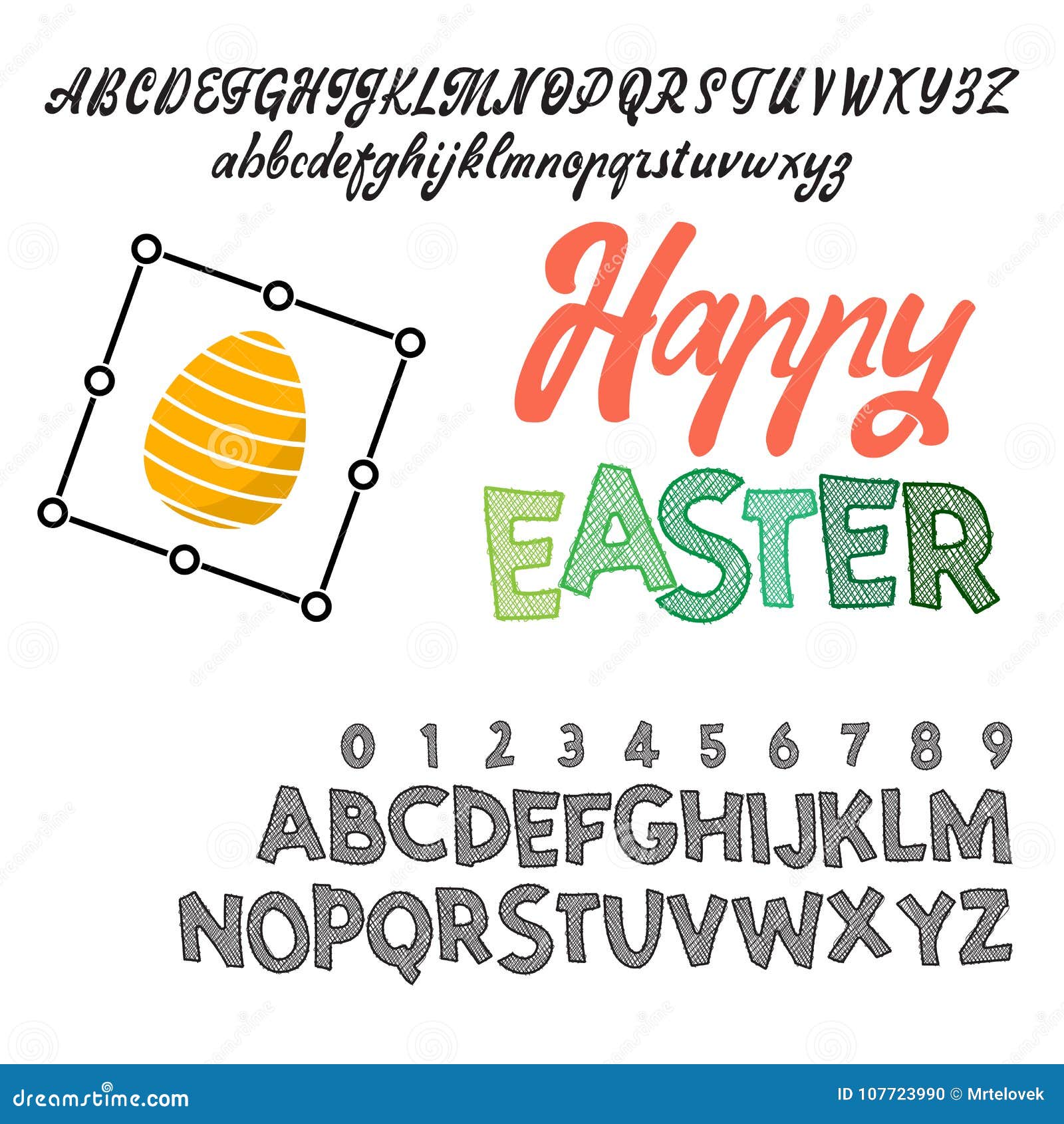 Happy Easter Font. Vector Alphabet.Hand Lettering Script Font