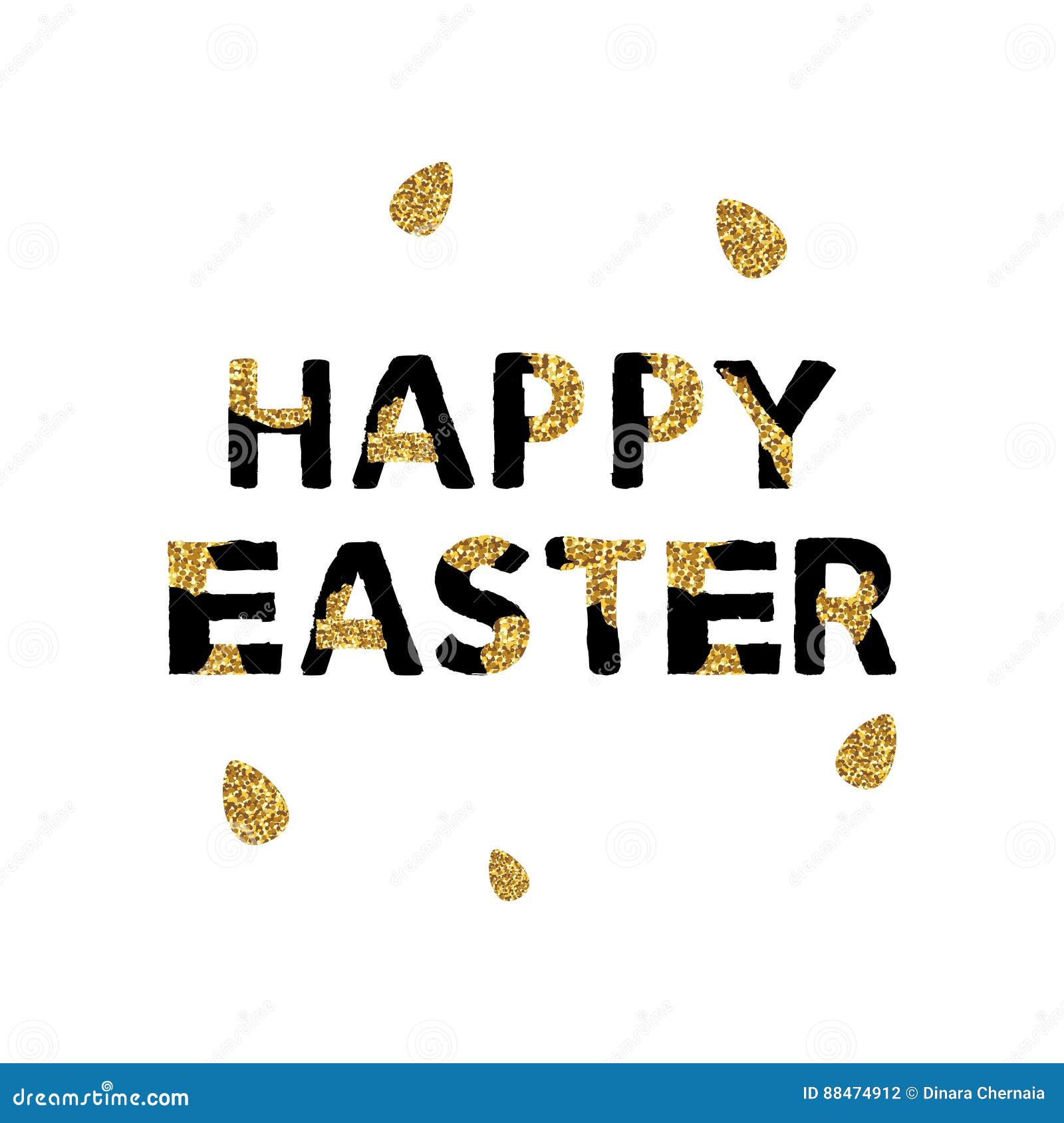 Happy Easter Greeting Card with Cute Bunny and Golden Glitter ...