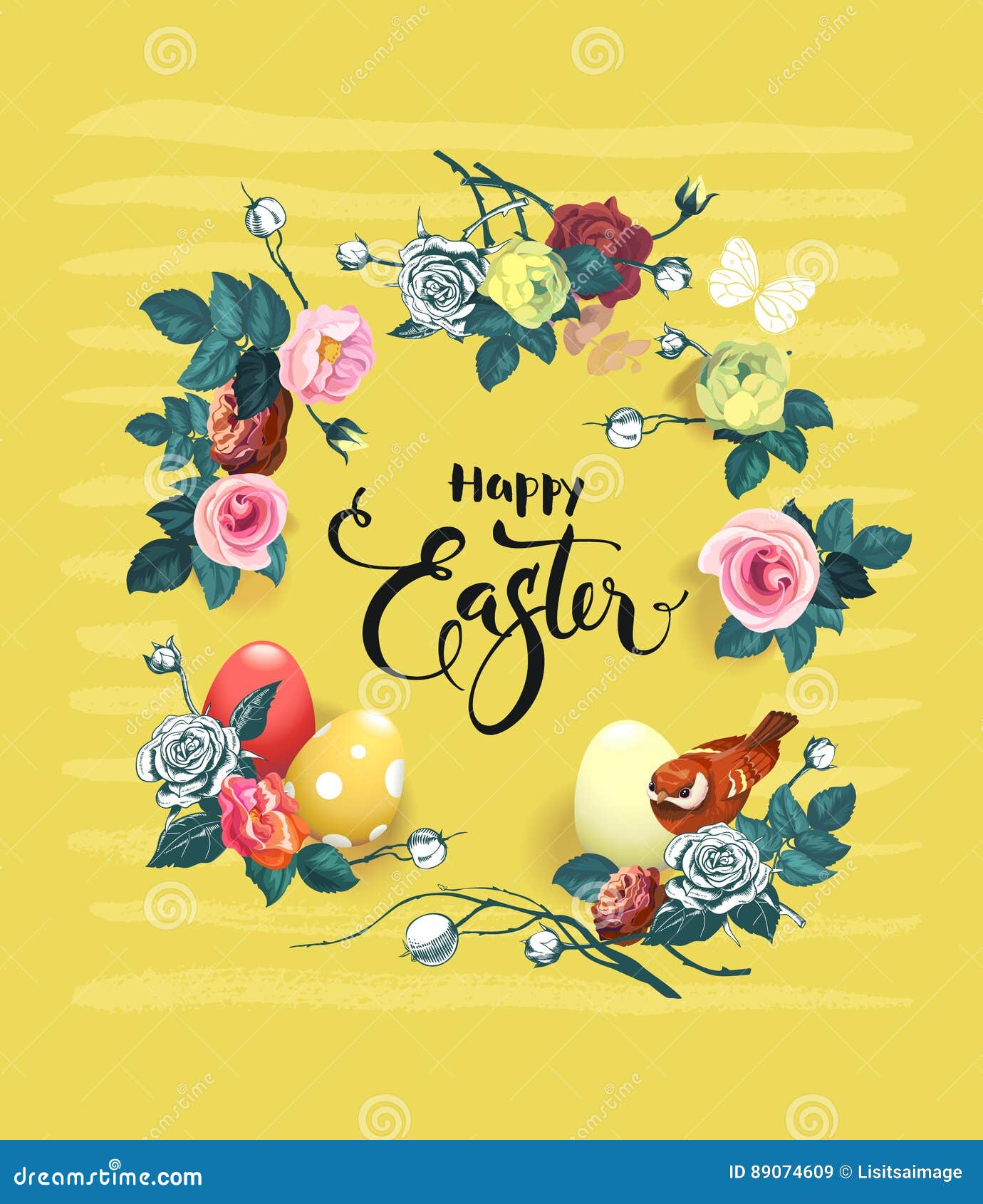 Happy Easter Hand Lettering Surrounded by Beautiful Flowers ...