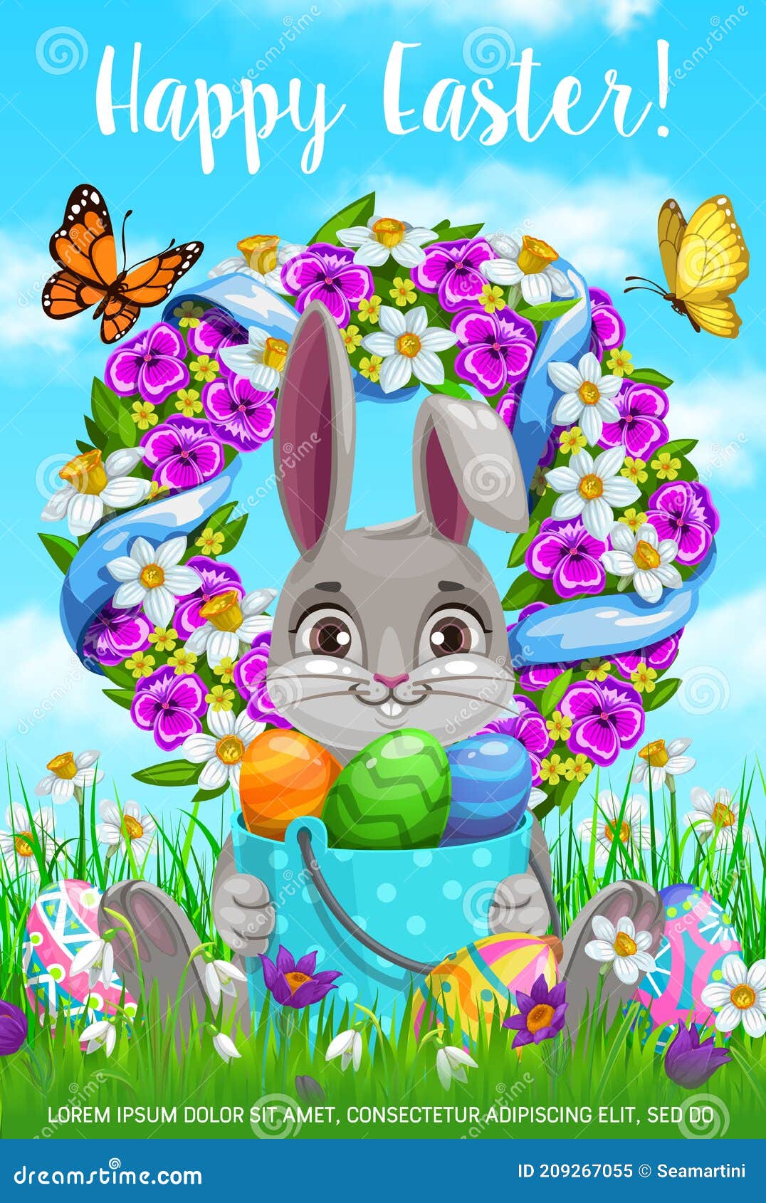 Happy Easter Holiday Cartoon Vector Poster, Bunny Stock Vector ...
