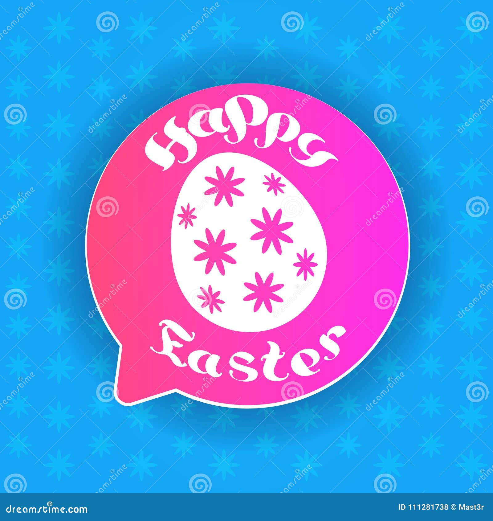 Happy Easter Label Chat Bubble on Retro Blue Background Stock Vector