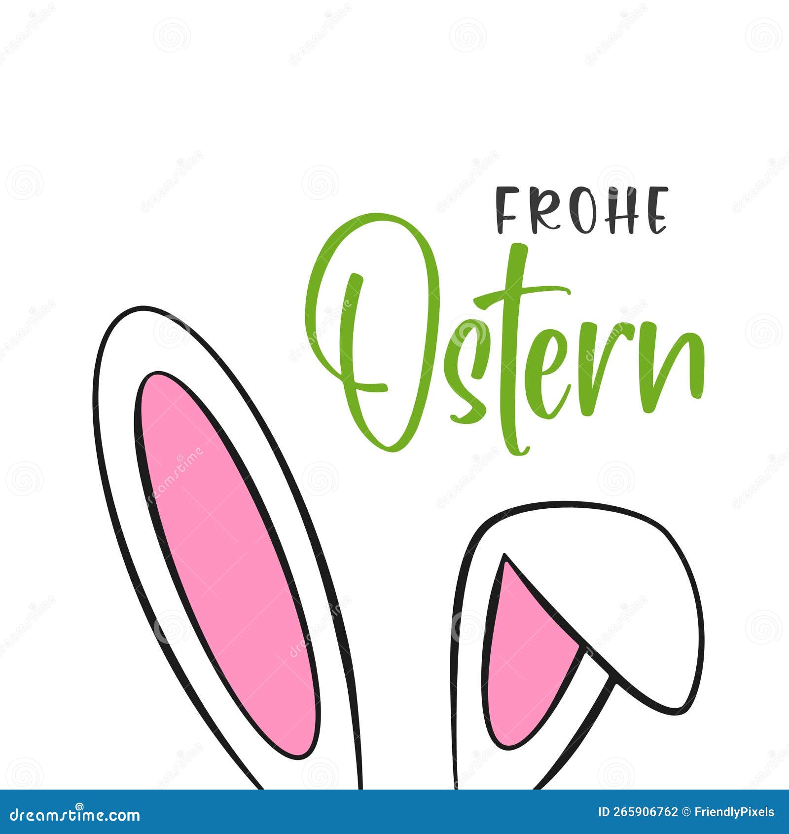Happy Easter Lettering in German and Bunny Ears. Vector Illustration