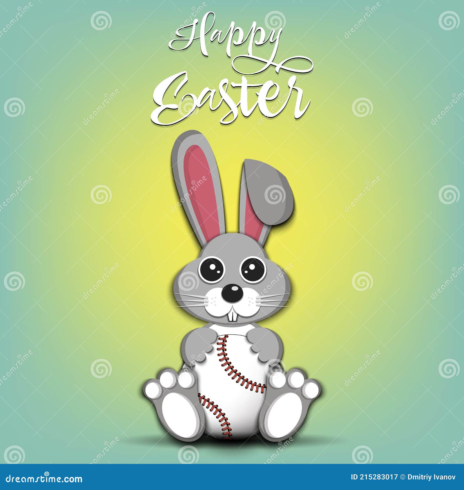 Happy Easter. Easter Rabbit with Baseball Ball Stock Vector