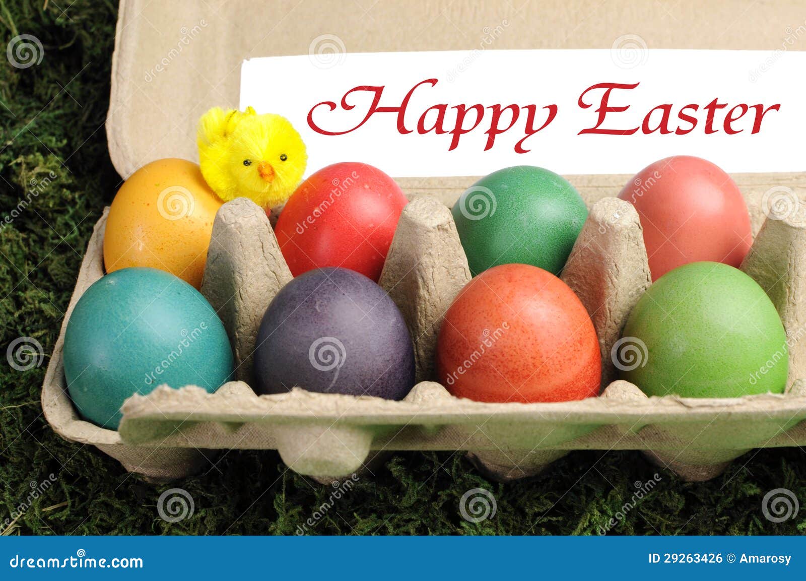 Happy Easter Rainbow Colored Eggs in Egg Carton. Stock Photo Image of