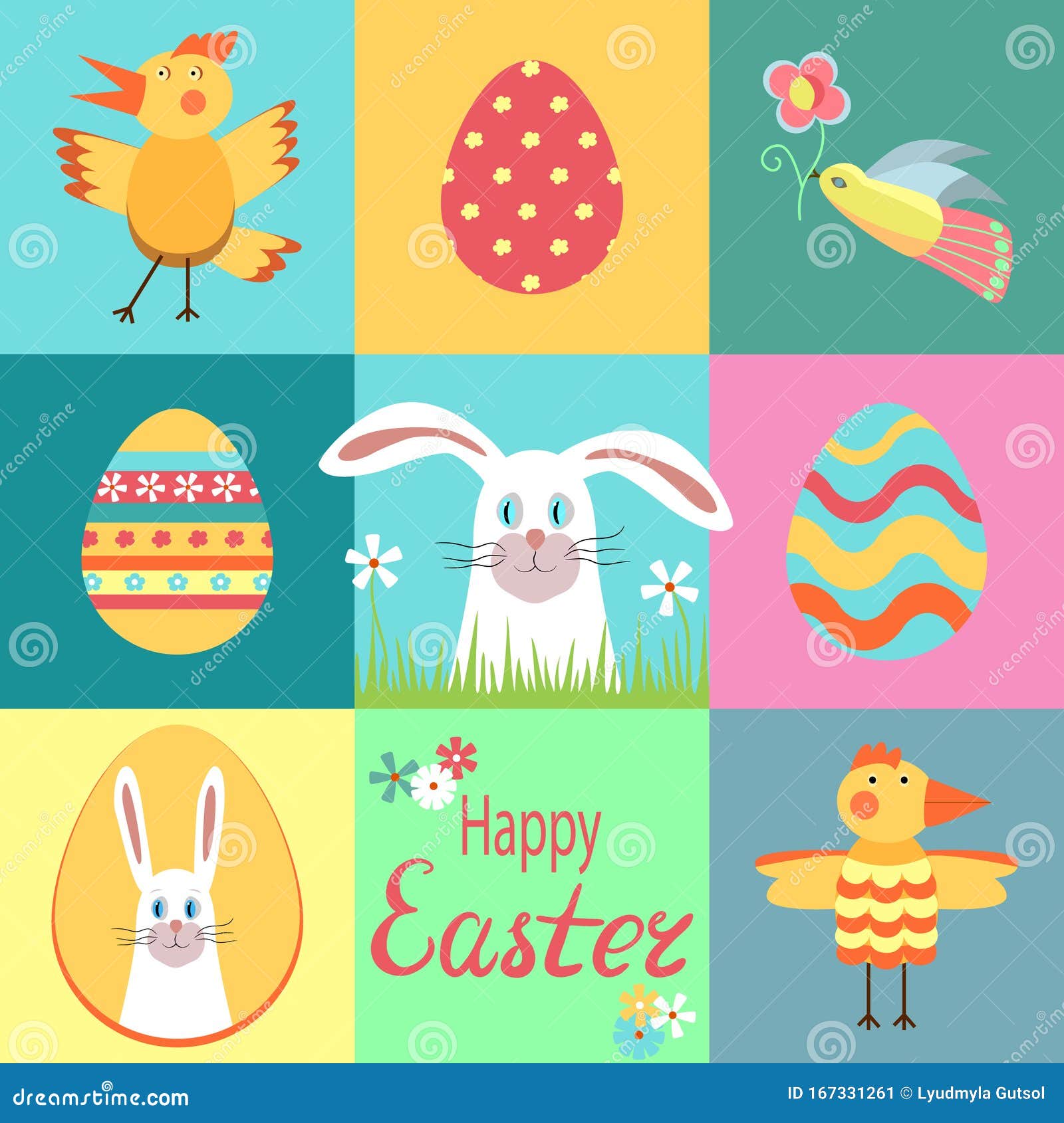 Happy Easter. Set of Elements for Creating Design Cards, Invitations