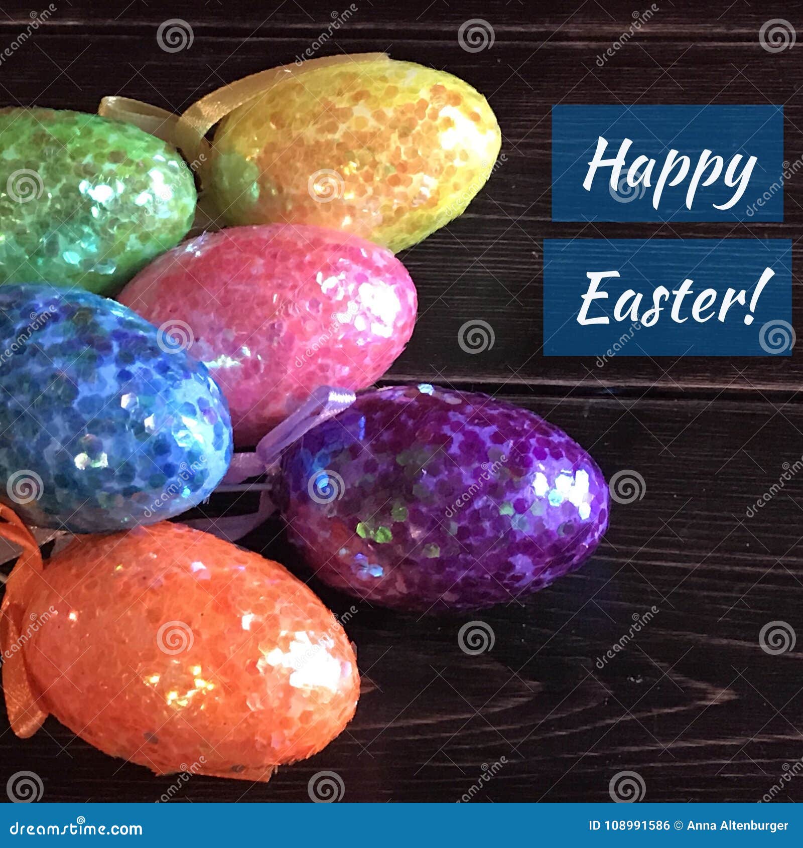 Happy Easter Sign with Glitter Eggs Stock Photo Image of sparkle