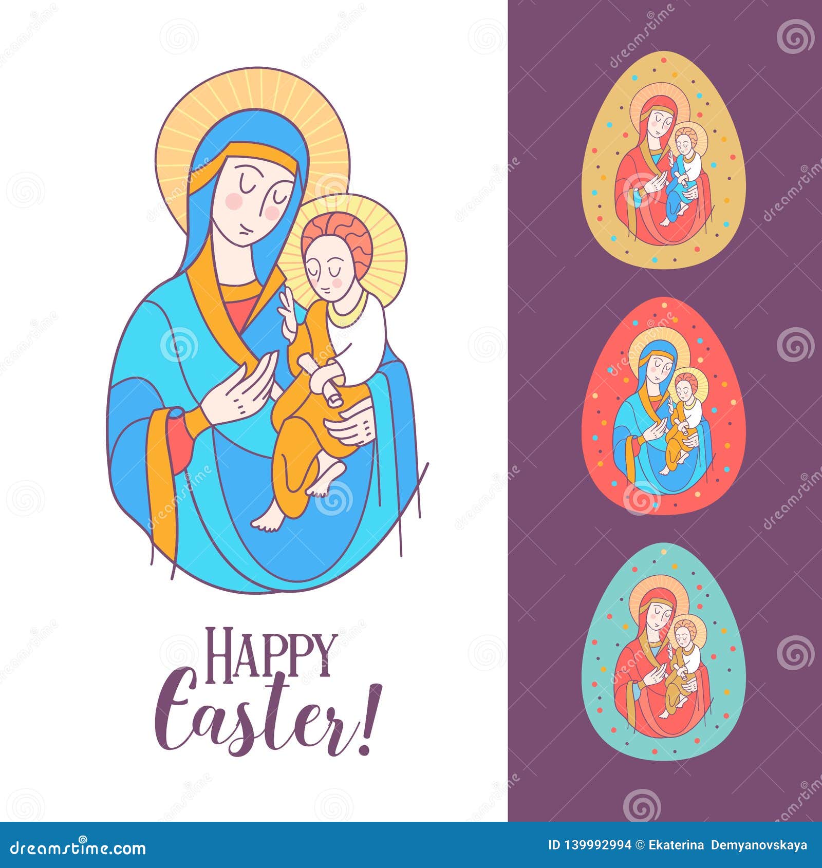 Happy Easter! Vector Illustration. the Virgin and Jesus Christ. Easter Egg  Stock Vector - Illustration of religion, card: 139992994, image size:1600x1690