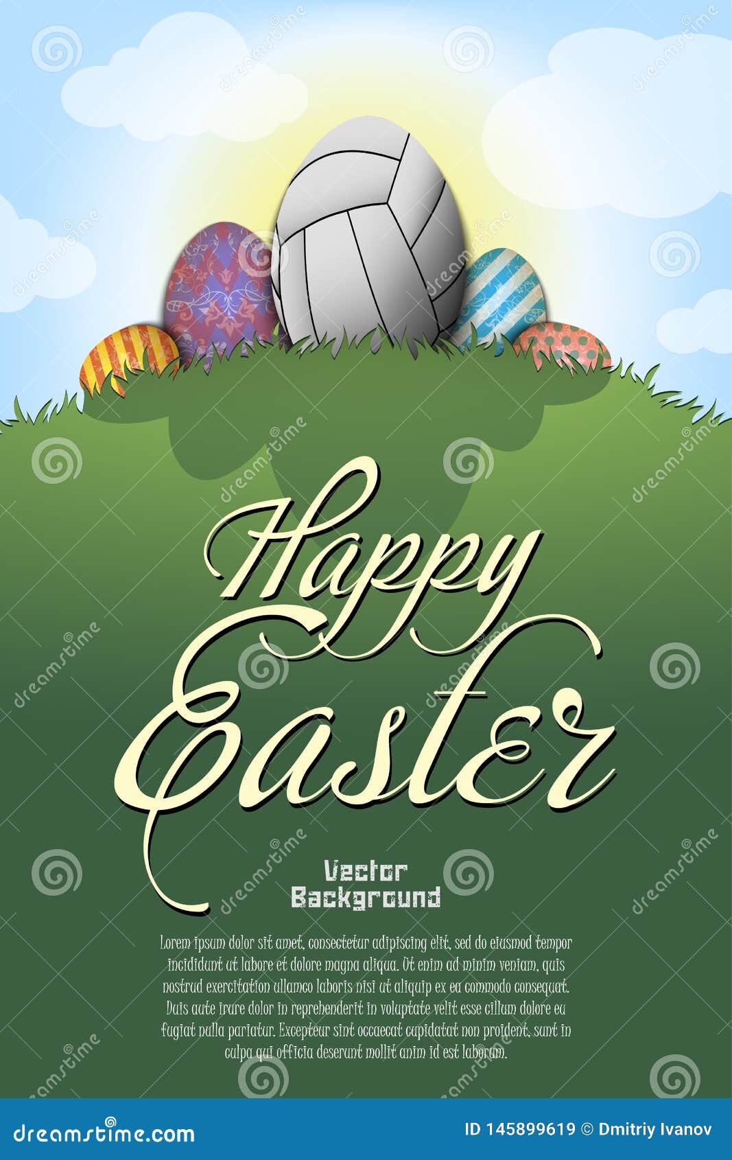 Happy Easter. Volleyball Ball in the Form of Egg Stock Vector