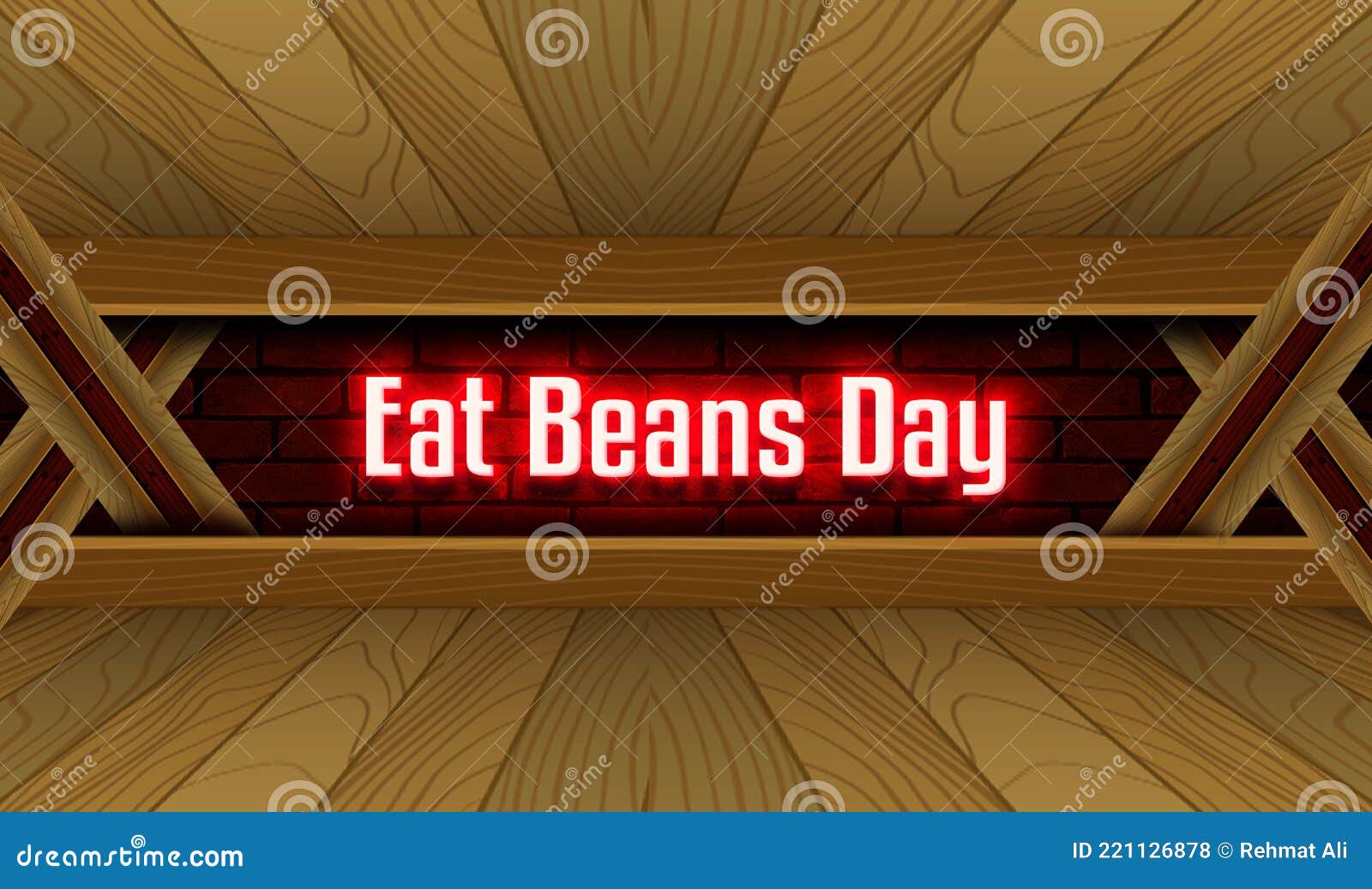 July Month Special Day. Eat Beans Day, Neon Text Effect on Bricks