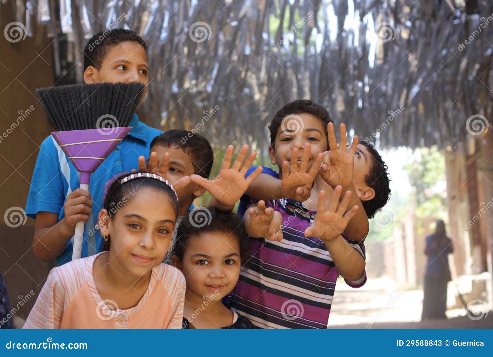 Happy Egyptian Kids Playing In The Street In Giza, Egypt Editorial