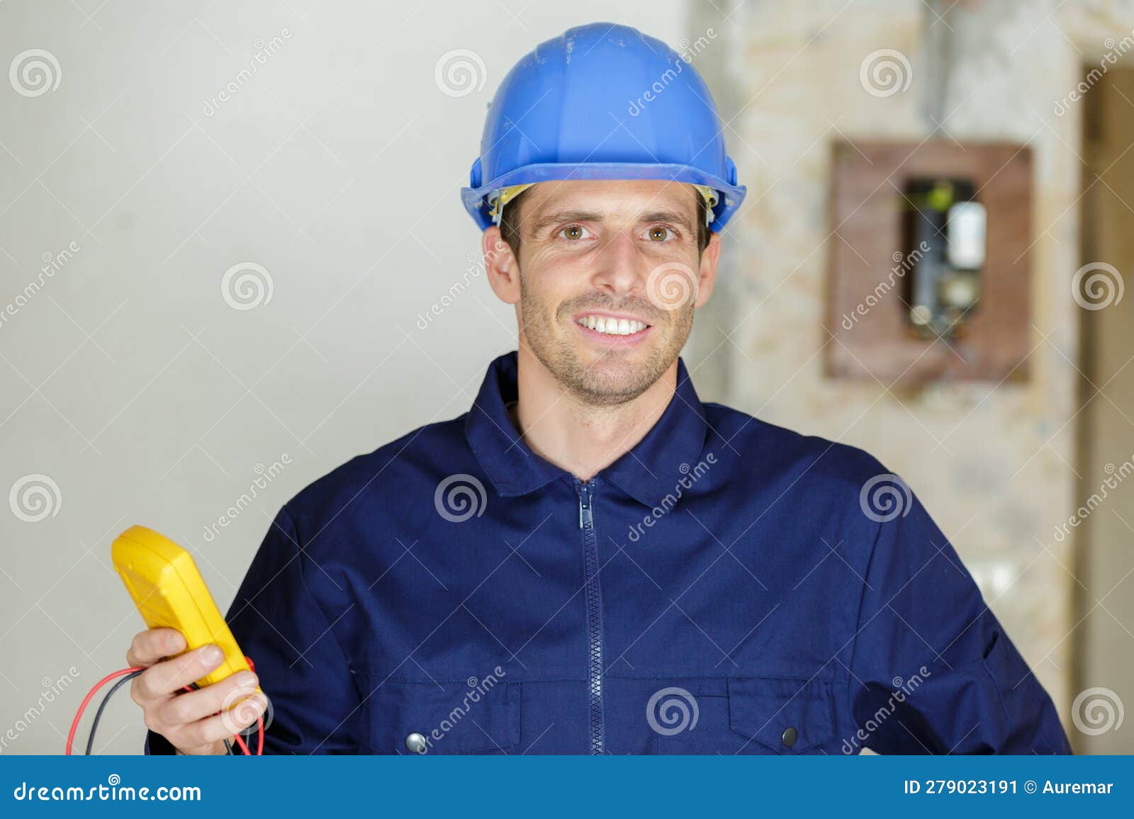 Happy Electrical Engineer Looking at Camera Stock Image Image of tool