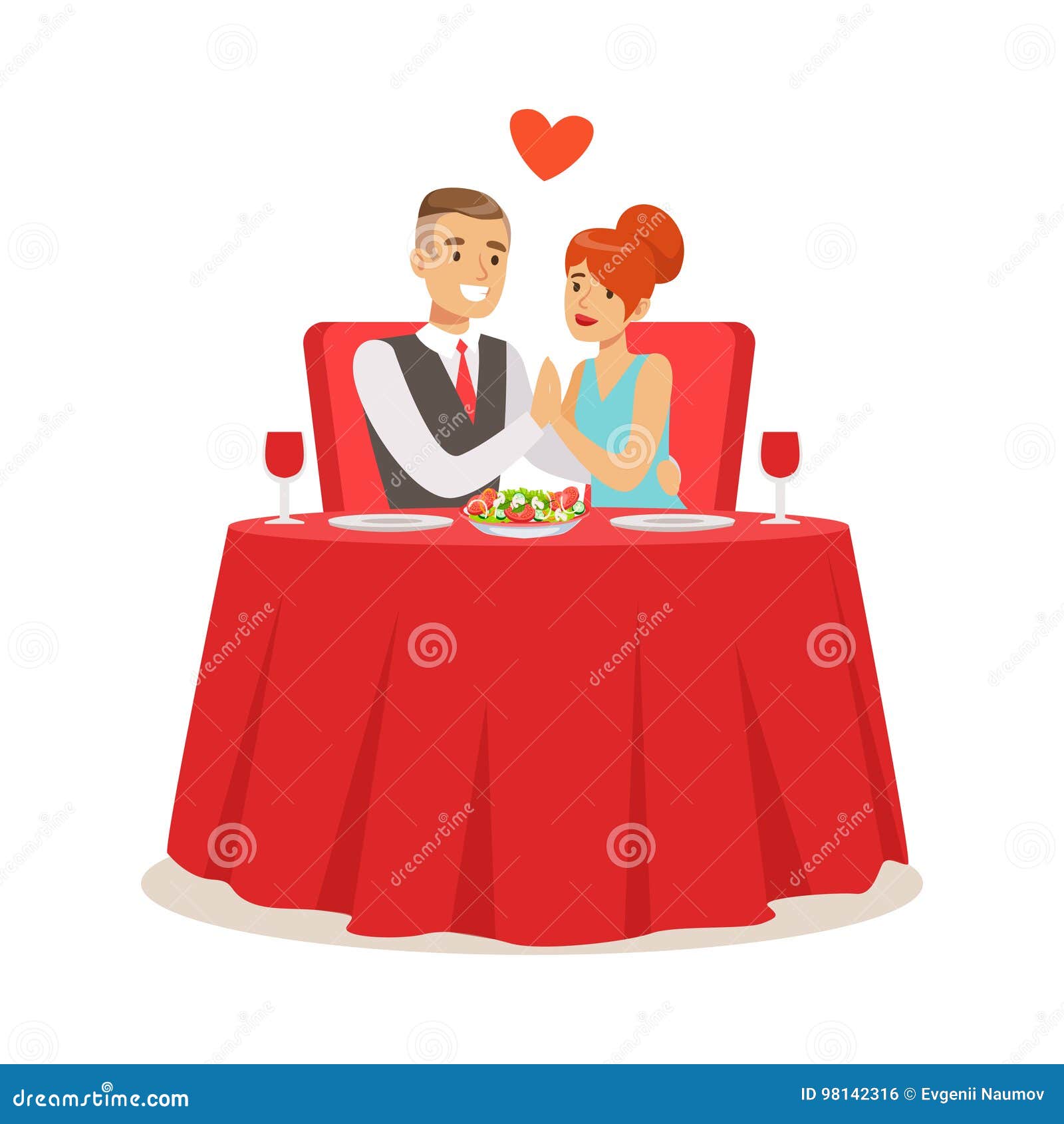 happy elegant couple enjoying romantic dinner date while sitting in a cafe colorful characters  